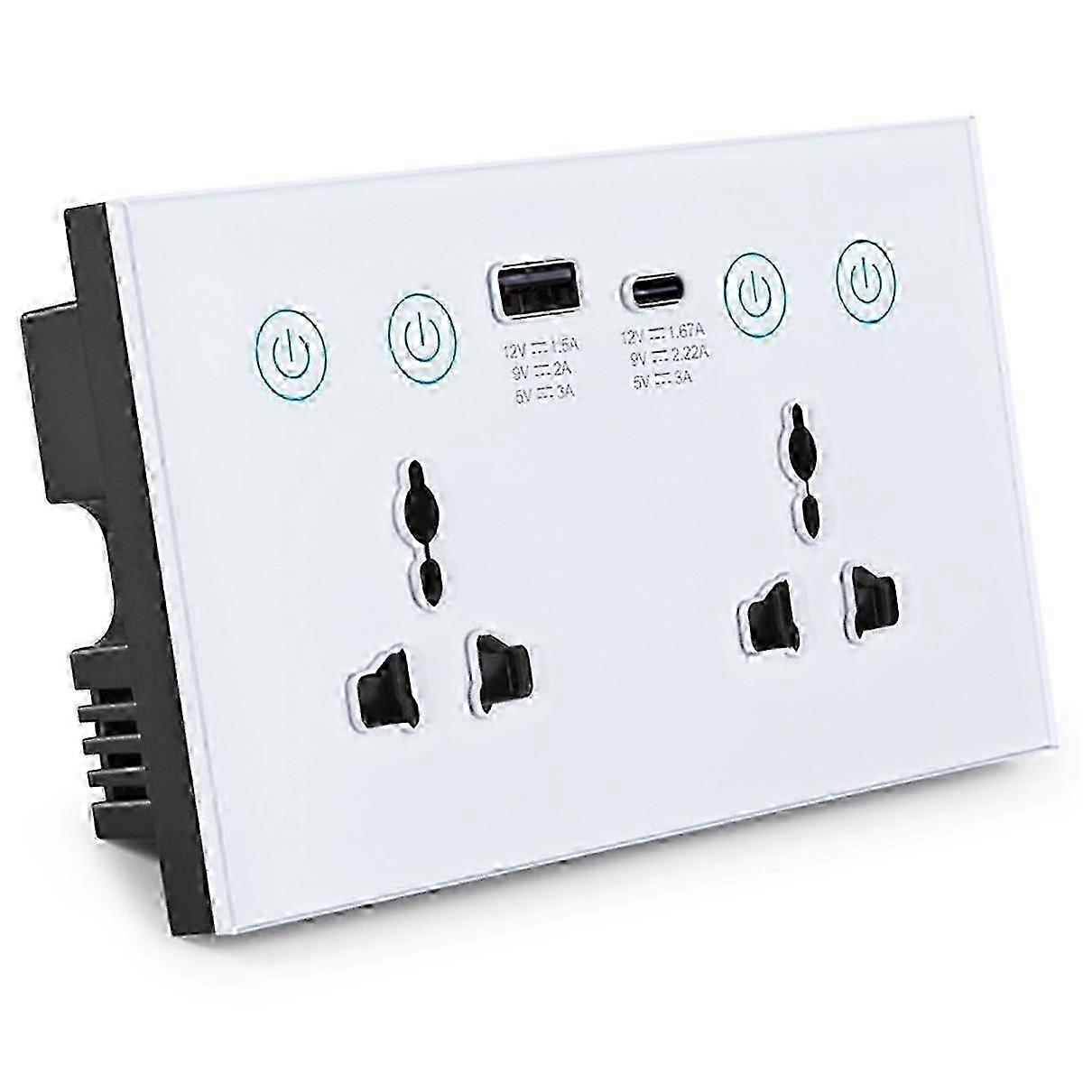 EU US Universal Plug Tuya ZigBee White Smart Socket Switch with USB and Type-C Port Outlet Smart--