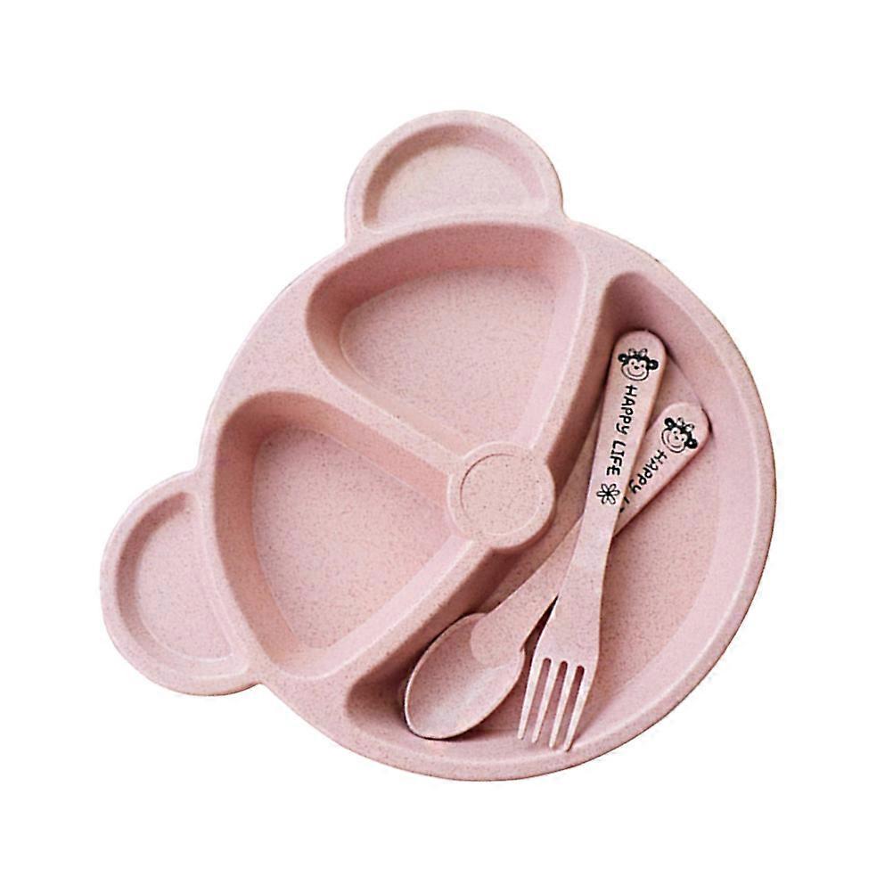 Infant Plates Pink Dining Tray With Spoon And Fork For Children Mealtime 3Pcs/Set
