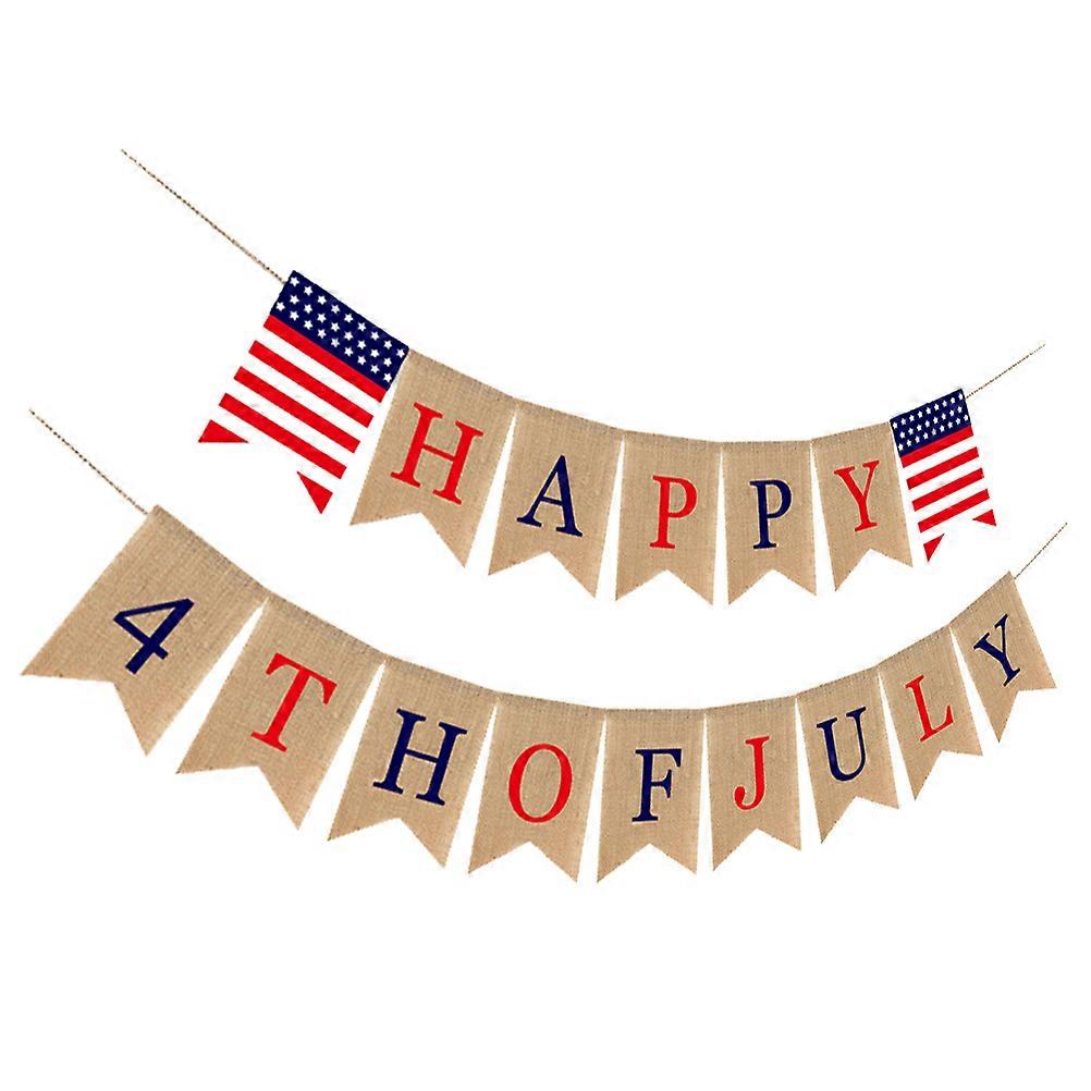 Happy 4th of July Burlap Banner for Party Decoration Assorted Color Swallowtail Shaped Flag 36 Inches Long