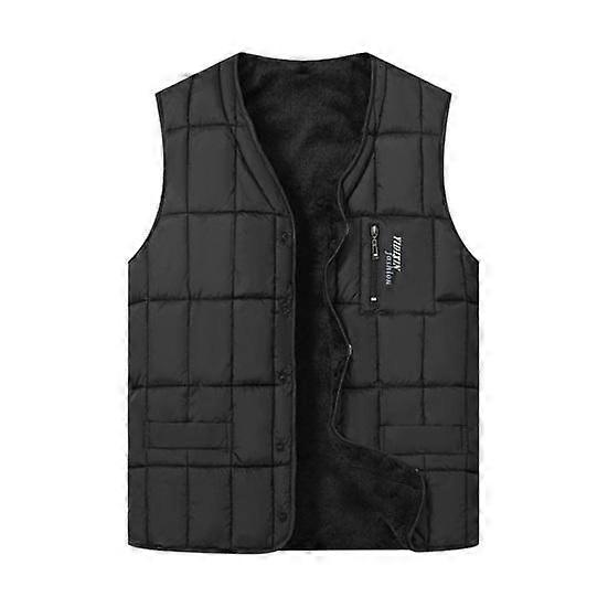 Yousheng Men Waistcoat V-Neck Sleeveless Single Breasted Quilted Vest Coat with Zipper Pockets Solid Color Plush Lining Thickened Thermal Vest Jacket