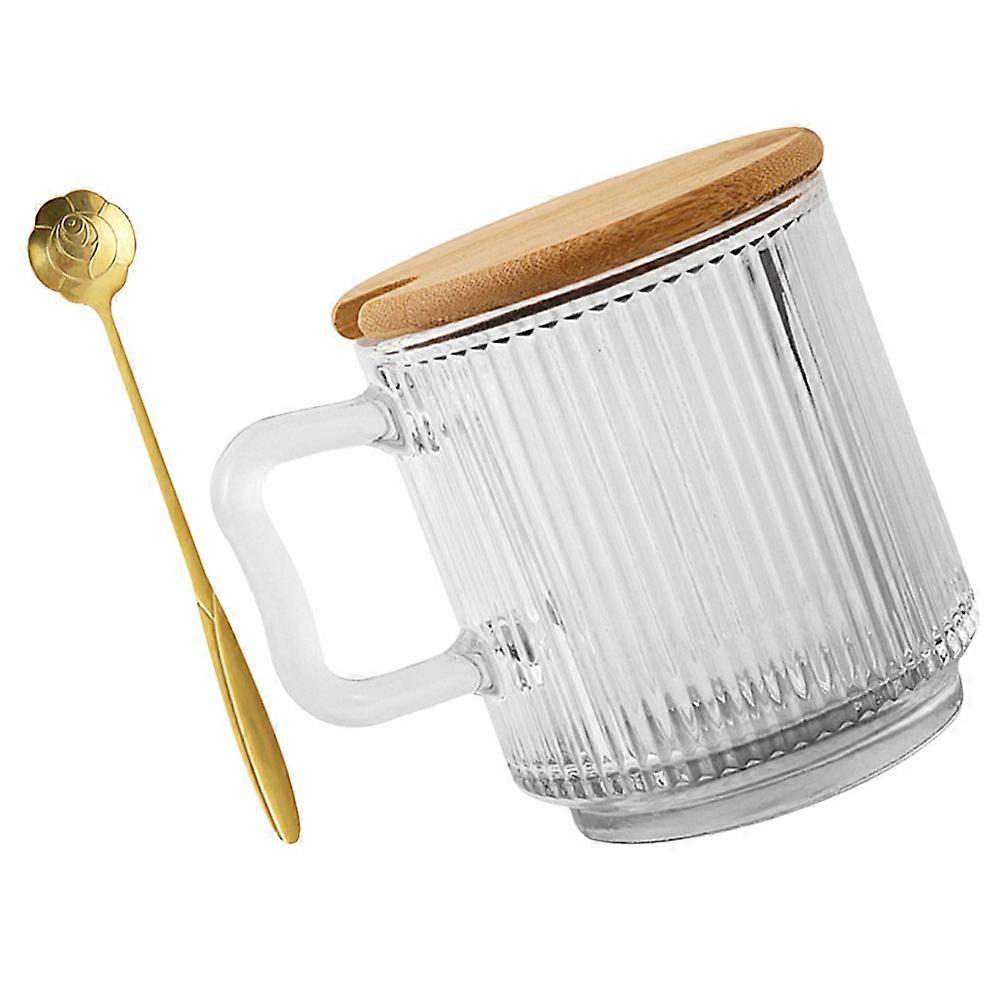 Transparent Glass Coffee Mug with Lid and Spoon for Home Use MultiFunction 1 Set