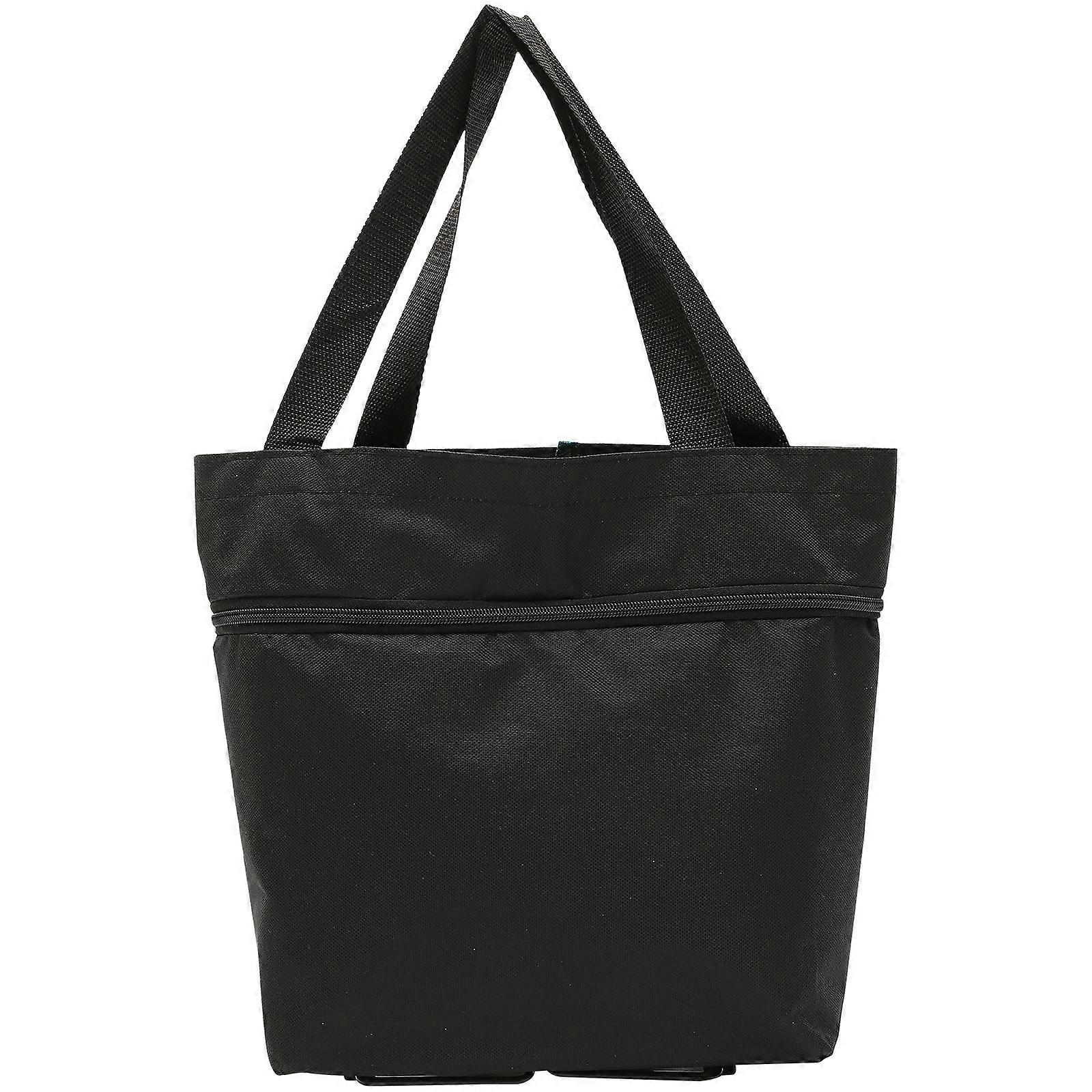 Folding Shopping Bag with Wheels Plastic Black Adjustable Handles for Storage