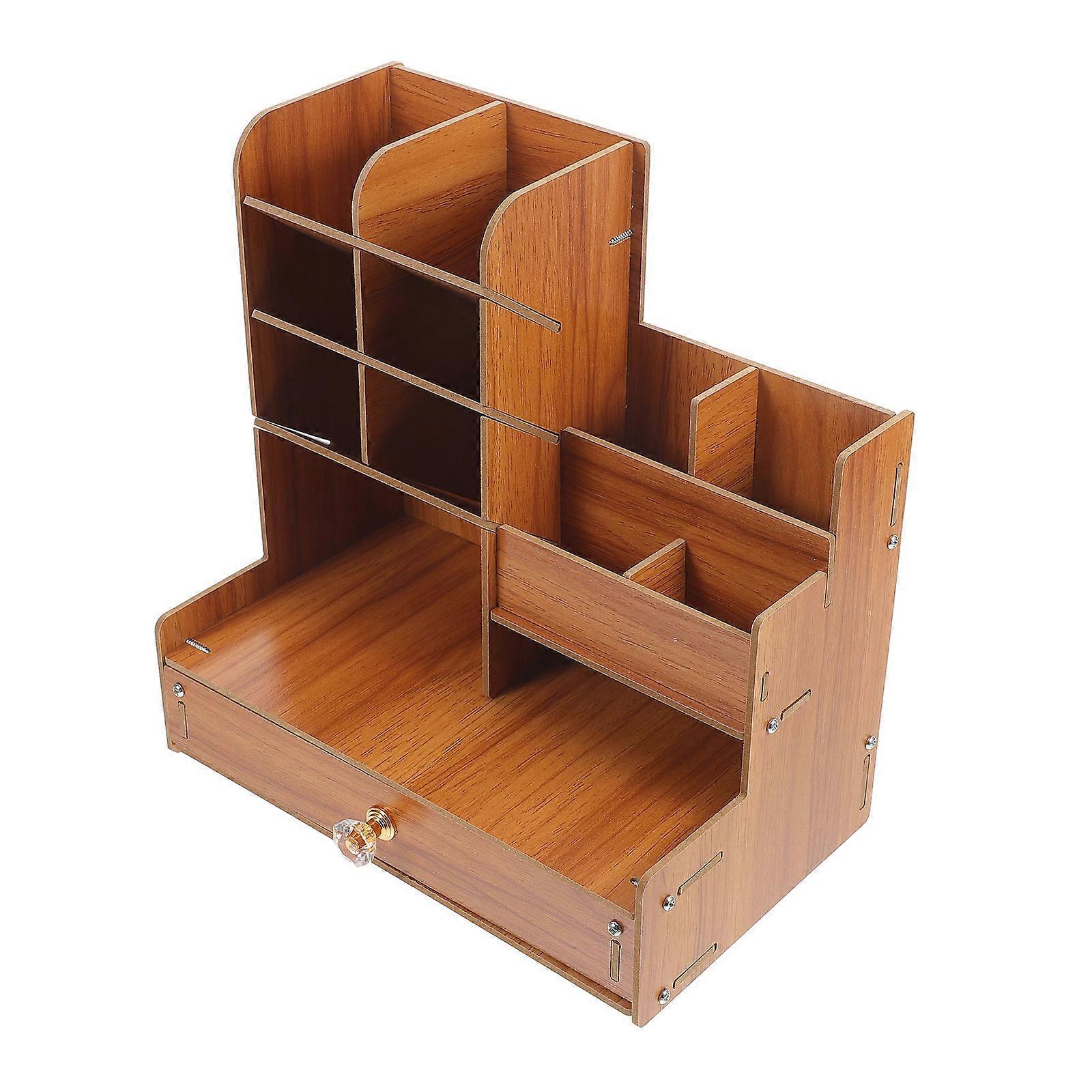Wooden Desk Organizer with Modern Design for Storage Use Chocolate Color Fits Most Decor Styles 9.8 x 6.3 x 4.7 Inches