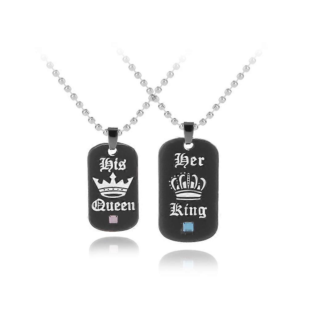 Couple Necklaces with Engraved Pendants in Assorted Colors for Matching and Durability 2Pcs