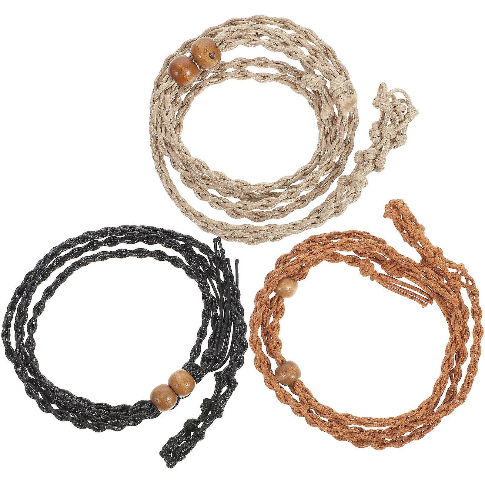Cord Necklace Pendant Holder Empty Stone Cage Waxed Cord Retro Simple Design 3Pcs