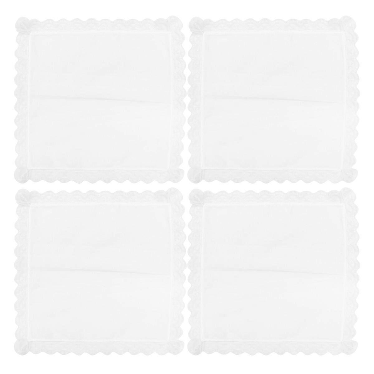 White Cotton Handkerchief with Lace Edge for Decoration Smooth to Touch and Durable 4 Pieces