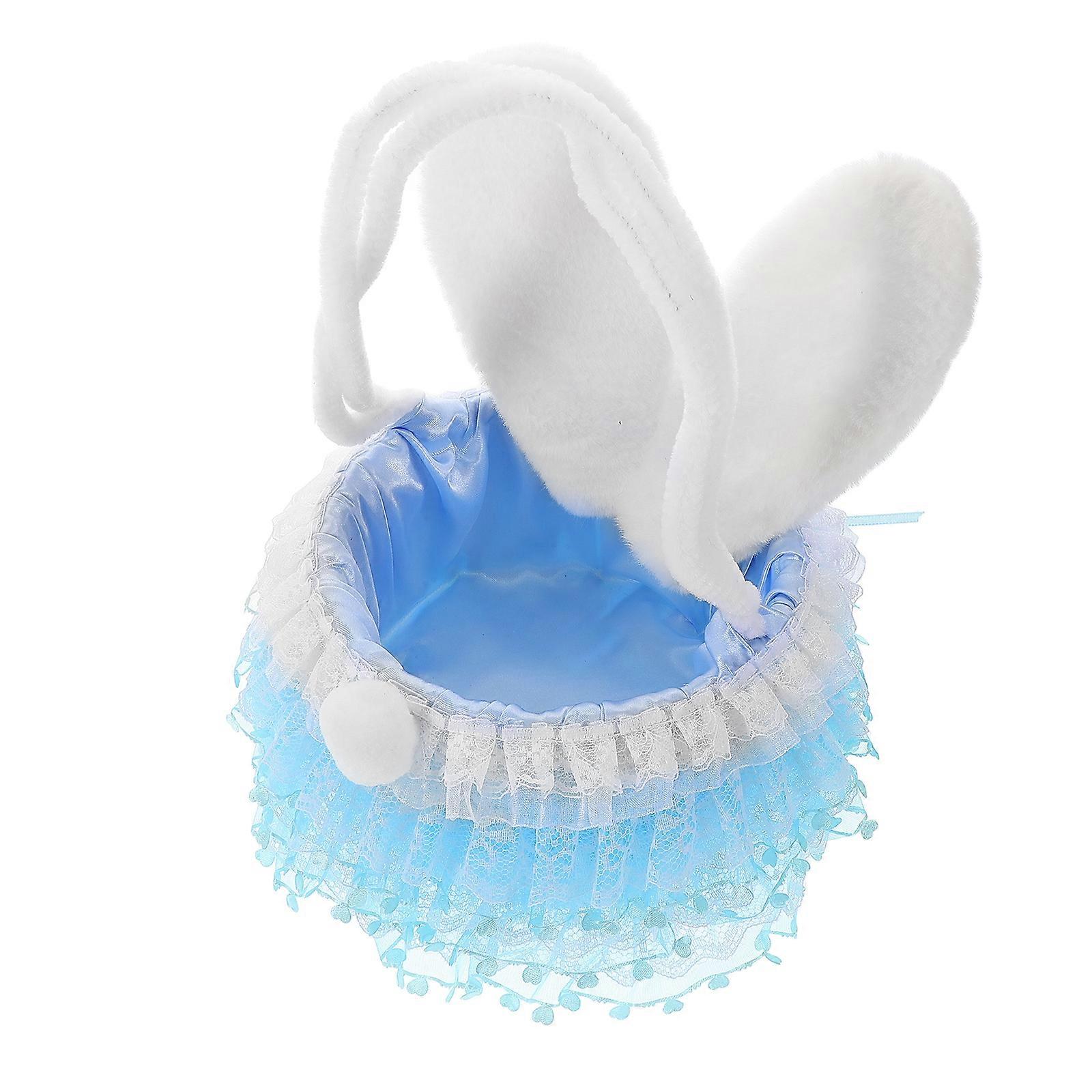 Skyblue Handmade Bunny Ear Basket for Party with Cute Design and Convenient Handle Plush Plastic Mesh 7.5 Inches