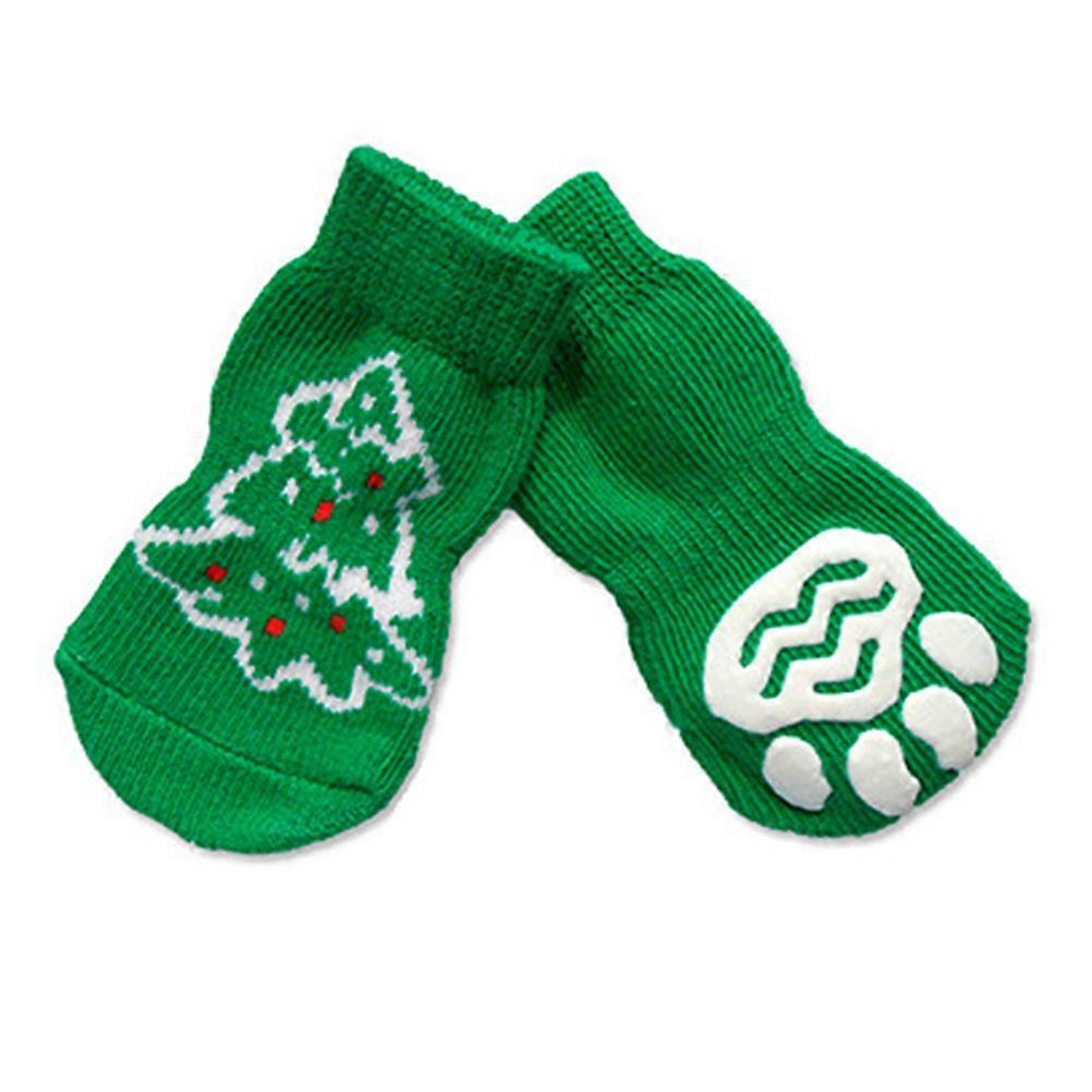 Warm Cat Socks 4Pcs For Pets In Winter Protecting Small Style Green Color Christmas Design