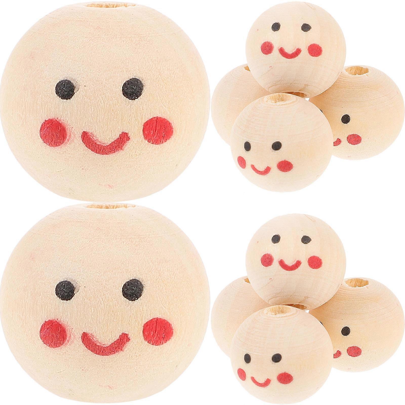 Round Wooden Beads Smile Face Beads for Crafts Assorted Color Simple Design DIY Craft 50Pcs