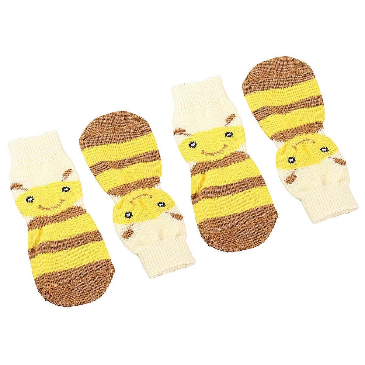 3XL Yellow 4Pcs Anti-Slip Pet Supplies Warm Socks Ideal For Winter And Party Occasions For Small Pets