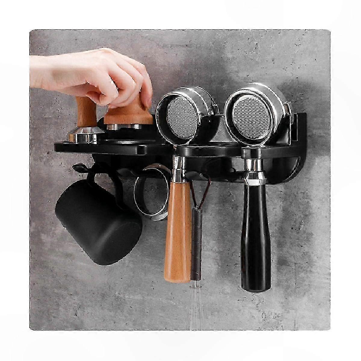 Wall-Mounted Coffee Machine Shelf with Storage for Accessories and Powder Cloth Organization Solution