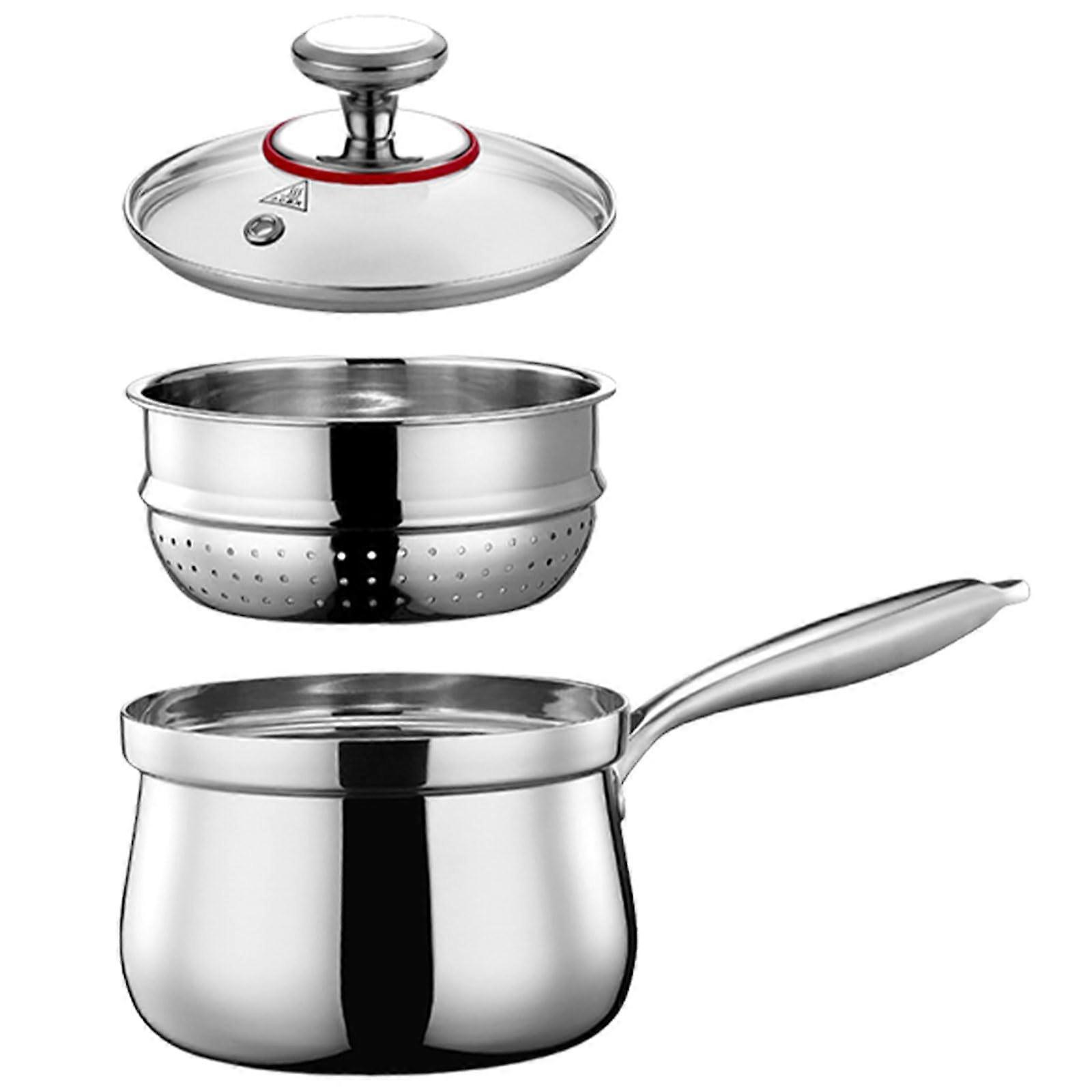 Practical stainless steel cookware, multipurpose, milk pots with glass lid, multifunctional soup pans for cooking. Ref: 4311