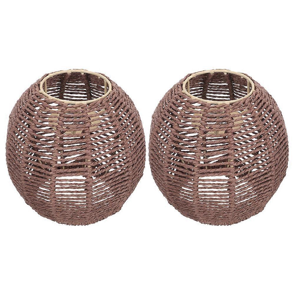 Woven Pendant Lamp Shade for Home Use Brown Paper Rope and Iron Decorative Chandelier Shade 2 Pieces
