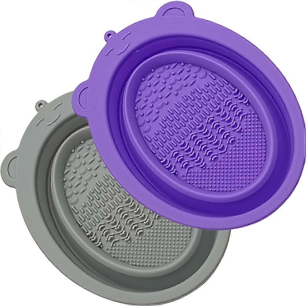 2Pcs Hand-held Silicone Makeup Brush Cleaner Bowl Ideal For Beauty Salon Use Foldable Cleaning Tool