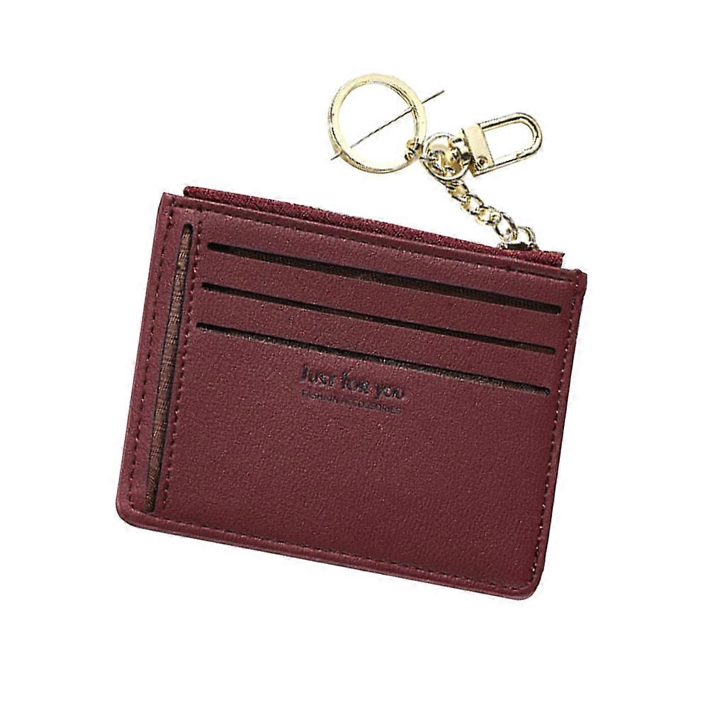 Dark Red Small Wallet for Storage Use Female Pouch Keychain