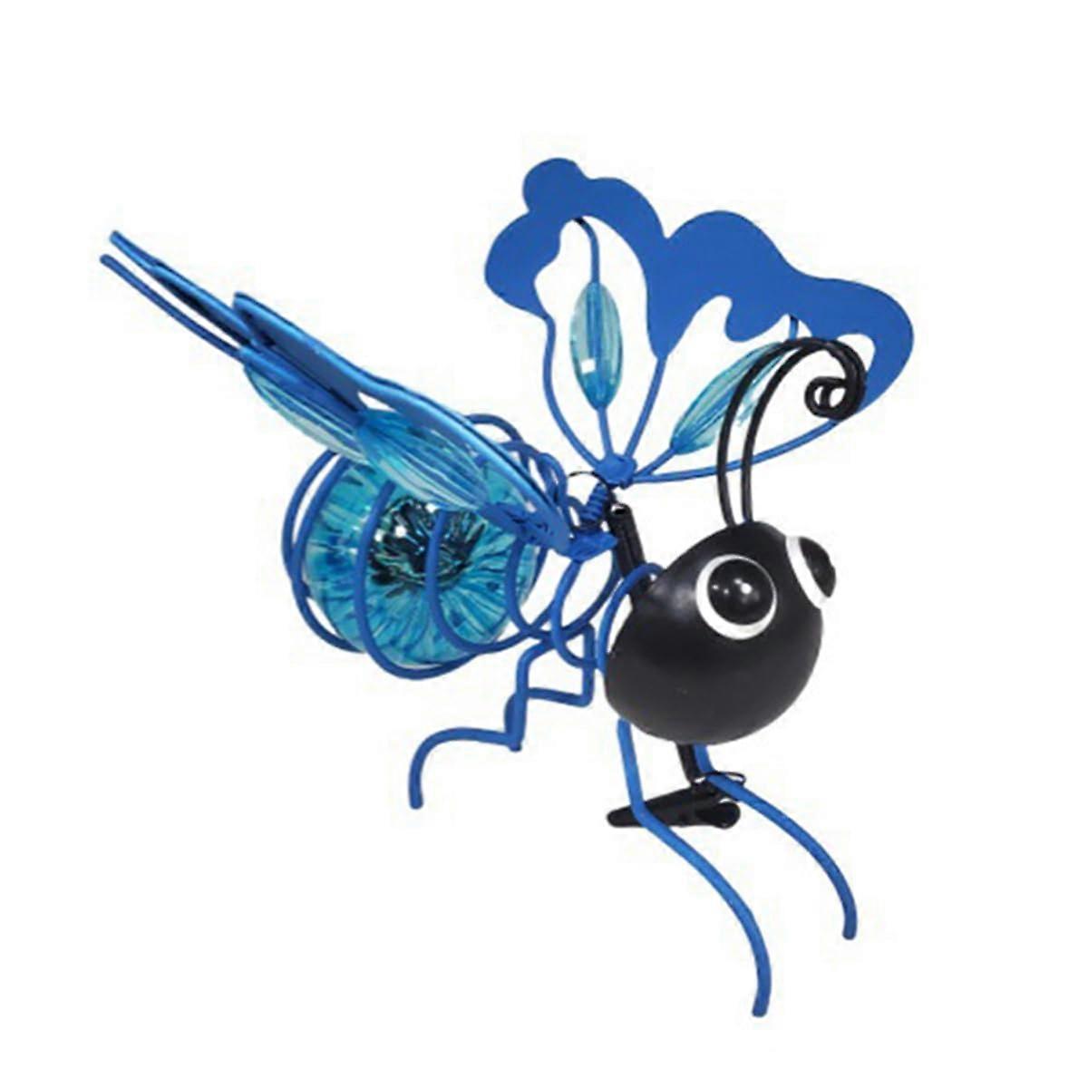 Solar Hanging Bee Decoration for Outdoor Use, LED Metal Bees with Feathers & Clips, Weatherproof for Garden, Terrace, Balcony, Trees (Blue)