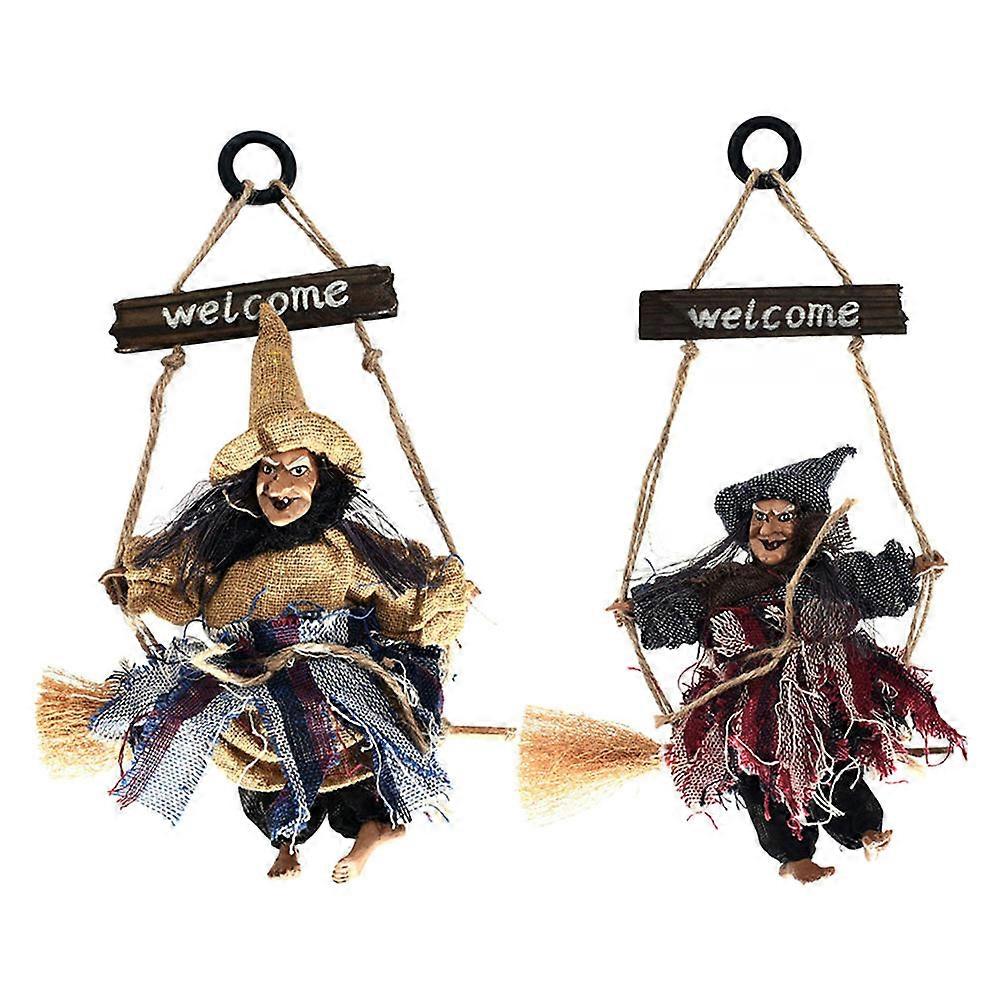 Witch Broom Shape Hanging Halloween Decor Ideal For Haunted House And Halloween Party 30X17CM 2Pcs