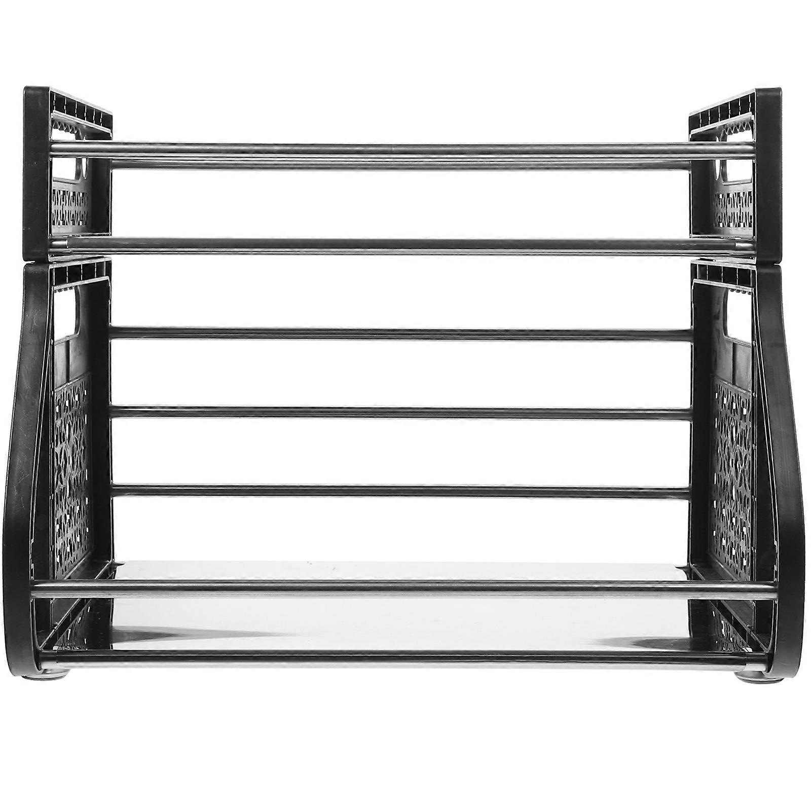 Multi Tier Spice Rack Kitchen Organizer with Black Finish for Storage Use Strong Capacity