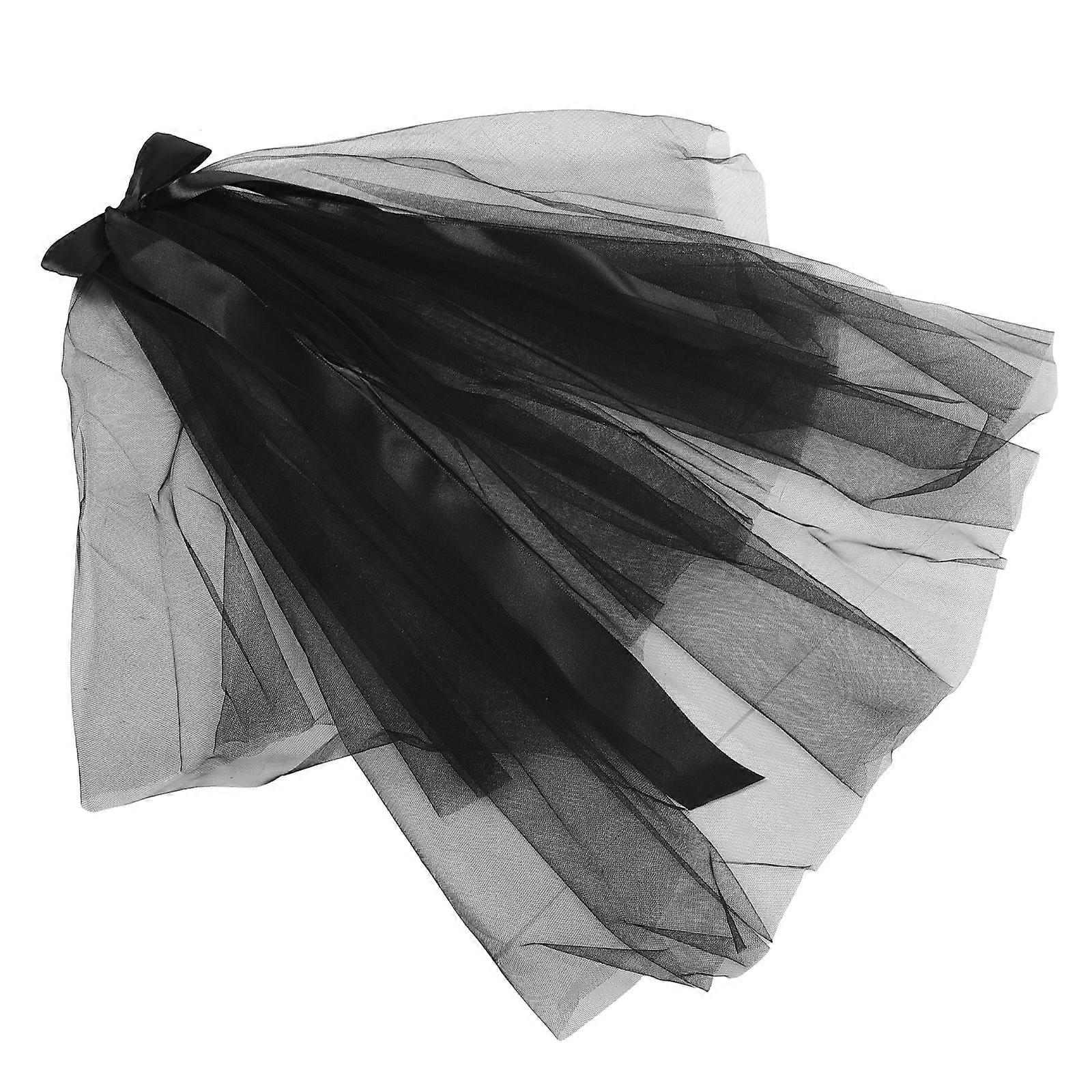 Black Waist Veil with Bowknot Decor – Vintage Style Gauze Accessory for Halloween, Wedding, Costume Parties, and Photography