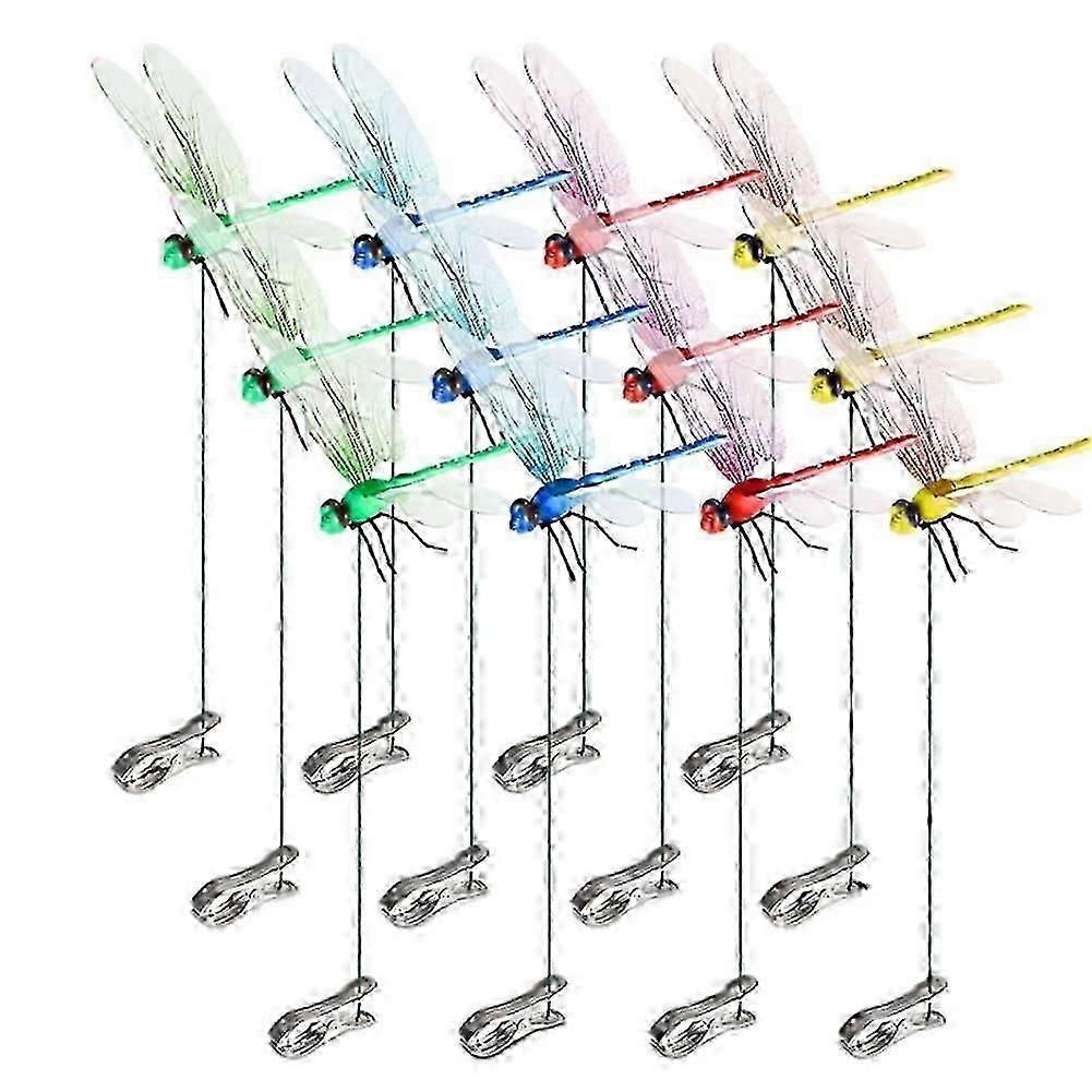 12stk kunstige guldsmedestangclips til udendørs 3D guldsmedeindretning Havearbejde, 3D Dragonfly Garden dekorative klip