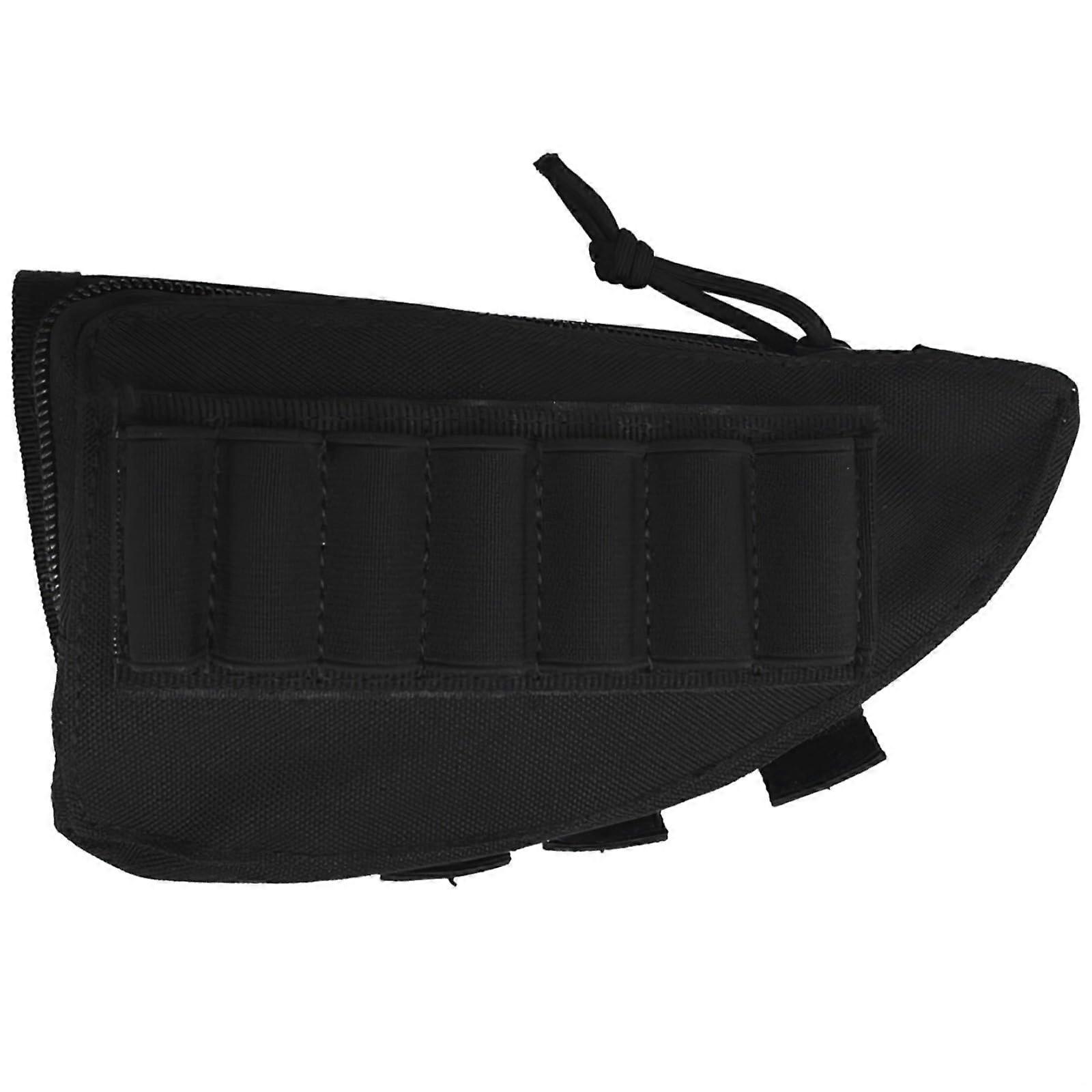 Black 600D Nylon Buttstock Ammo Holder with Adjustable Straps and Waterproof Lining, 20x9cm Size