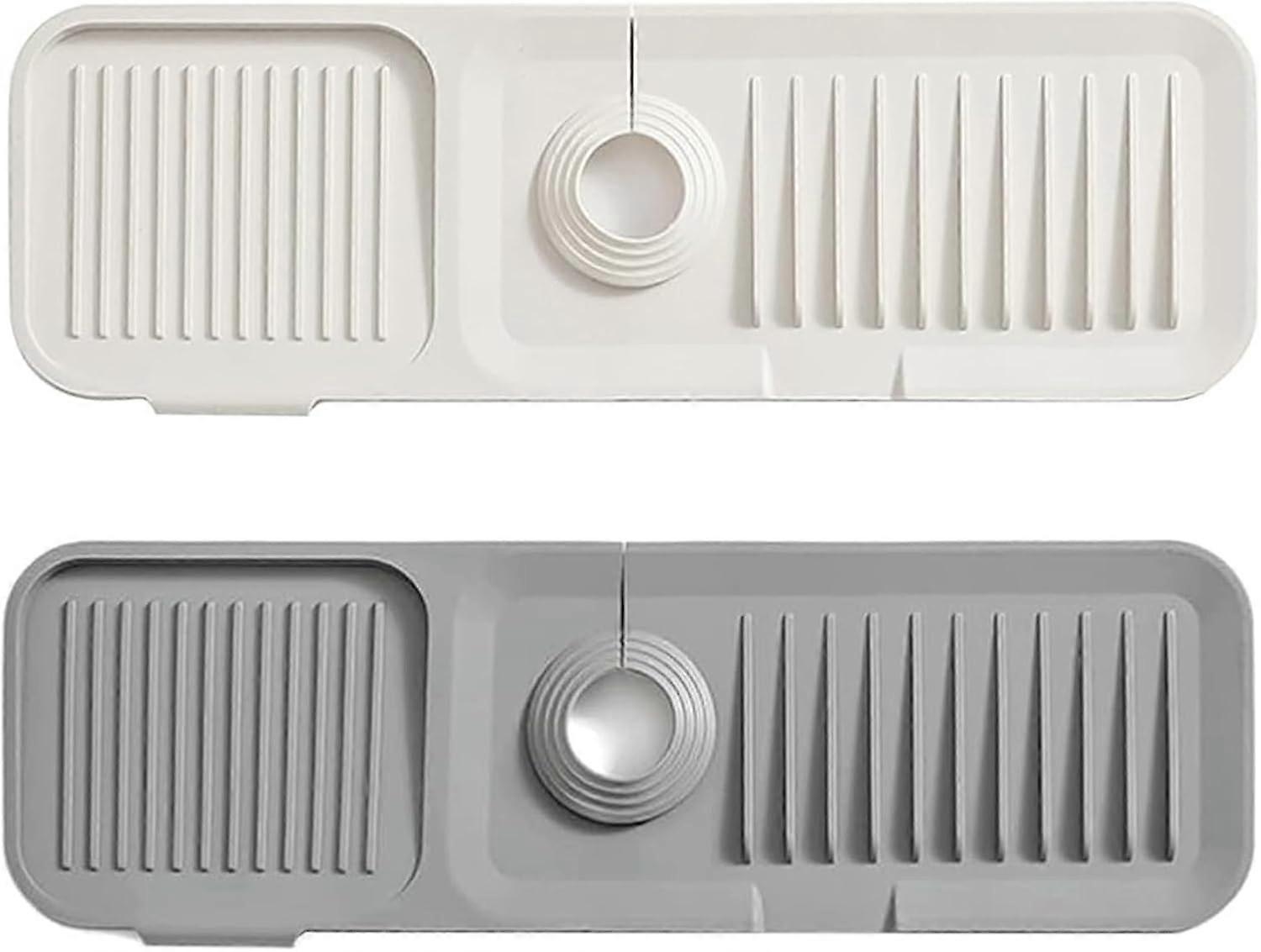 Two-piece absorbent faucet backsplash mat, kitchen sink mat