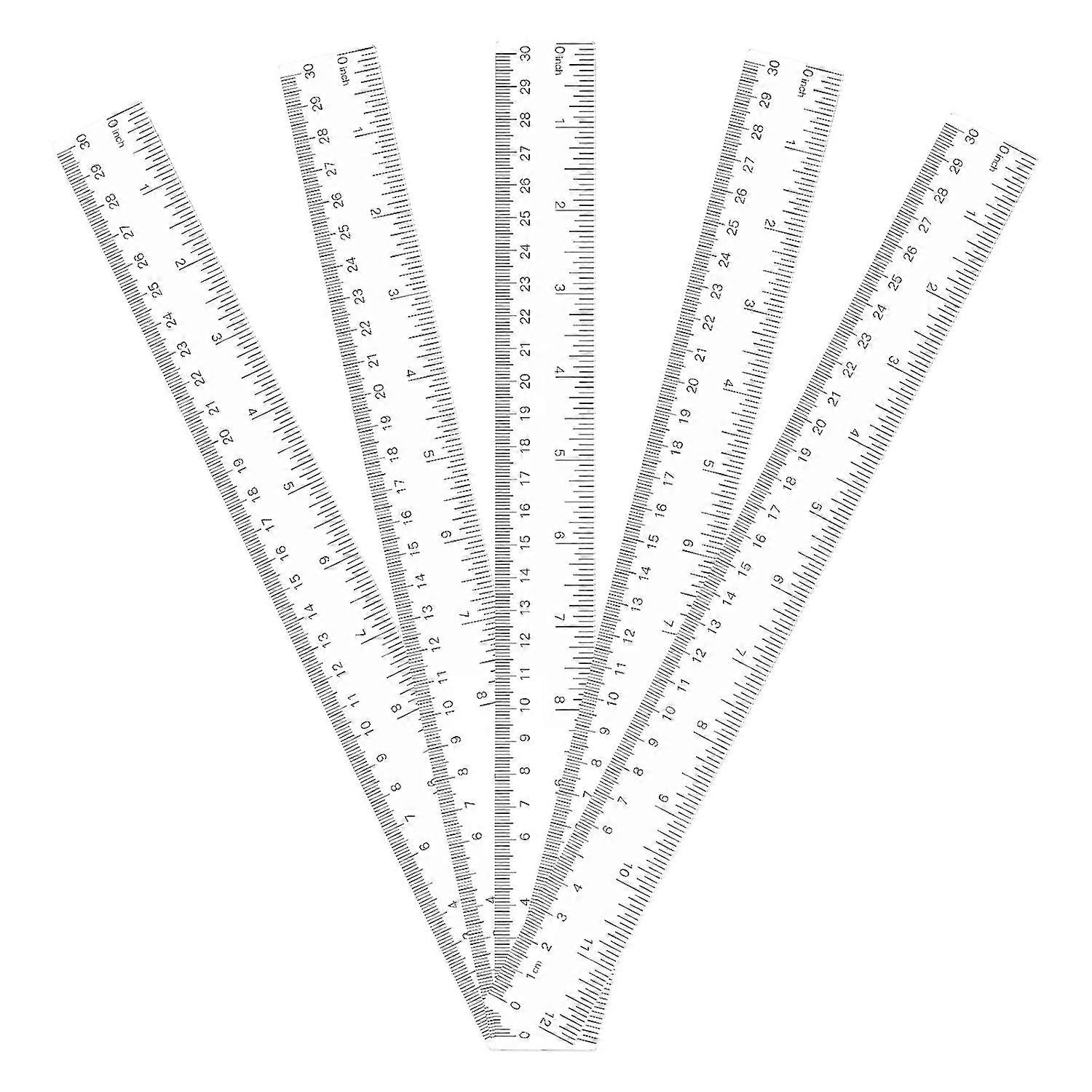 5 pcck clear ruler, plastic ruler 12" ruler with cm and inches, (12" x 1.2")