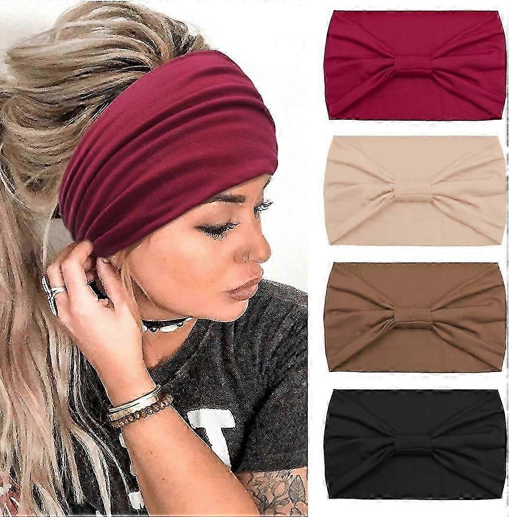 4 Pack Γυναικείες Ζώνες Μαλλιών Wide Elastic Soft Boho Headband Leopard Print Yoga Sport Headband για γυναίκες