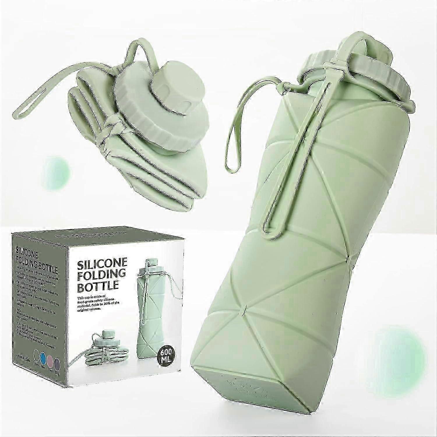 Foldable Silicone Water Bottle for Travel, BPA-Free, 20oz, Green