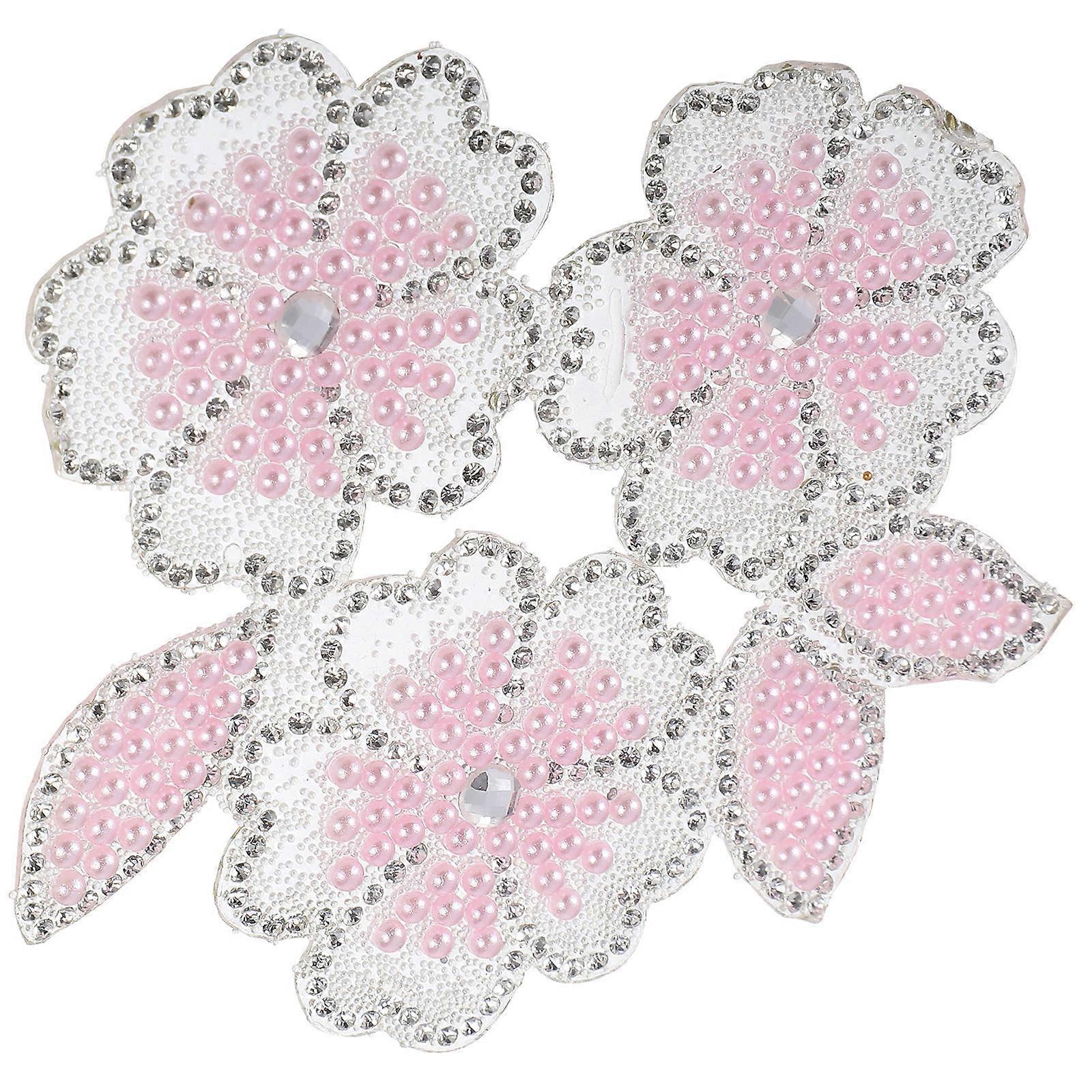 Pink Rhinestone Flower Applique for DIY Crafts Clothes Accessories Iron On Patch Resin Sticker 2.5