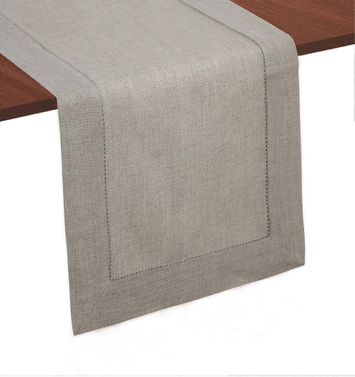 Chemin de table en pur lin, détail d’ourlet classique - chemin de table en lin fait à la main - déjeuner