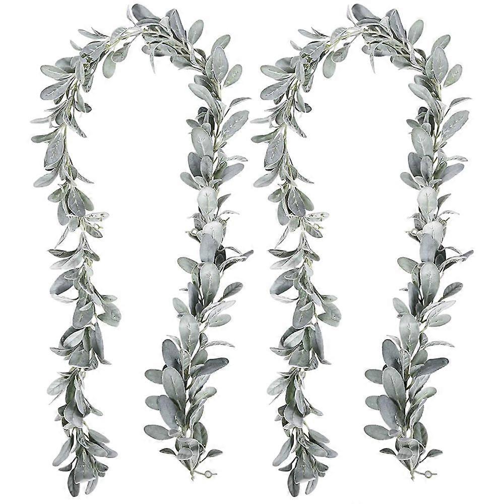 2 Pcs Artificial Flocked Lambs Ear Garland - 6Ft/Piece Soft Faux Vine Greenery and Leaves for Framh