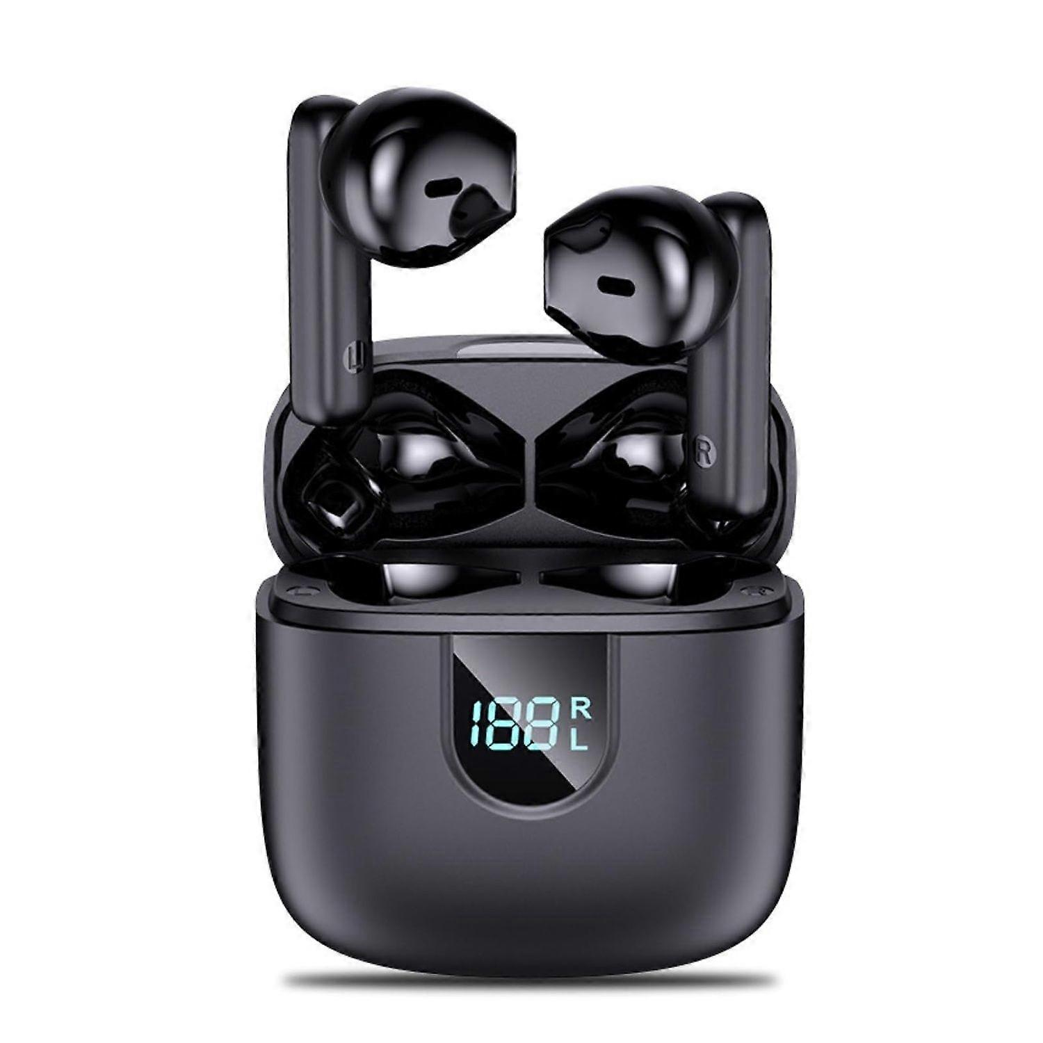 Wireless Earbuds Bluetooth 5.3 Deep Bass Noise Cancelling Microphone Charging Case with LED Power Display(Black)