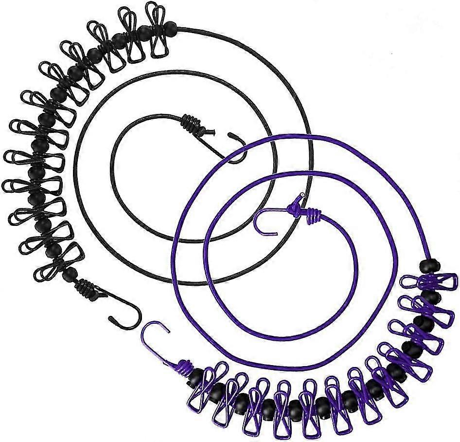 Flexible Clothesline, Portable Black Positioning Clothes Drying Rack for Camping Hiking Beach Travel and Home Use Drying (Black)