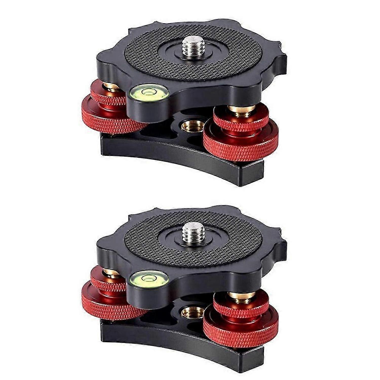 2pcs Tripod Leveling Base, Camera Leveler Tripod Leveler 3- Tri-Wheel Head 3/8in Thread +/-5 Precision Adjustment
