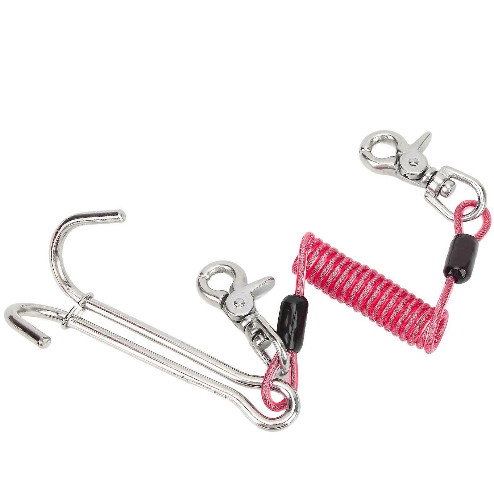 316 Stainless Steel Diving Current Hook Double Reef Drift Hook with Spiral Coil LanyardRose Red