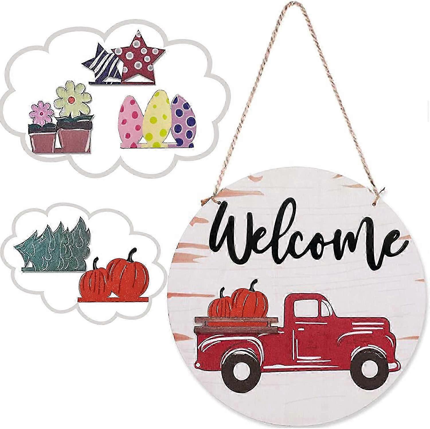 Farmhouse seasonal front door sign porch wall hanging decorative sign, with 5 interchangeable happy