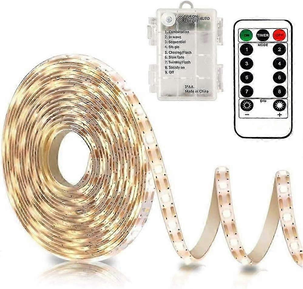 3m Battery LED Strip Lights with Remote Control, 90 LED Lights Strip Waterproof, 8 Modes, Dimmable, Timer, Self-Adhesive, Cuttable for Bedroom Mirror