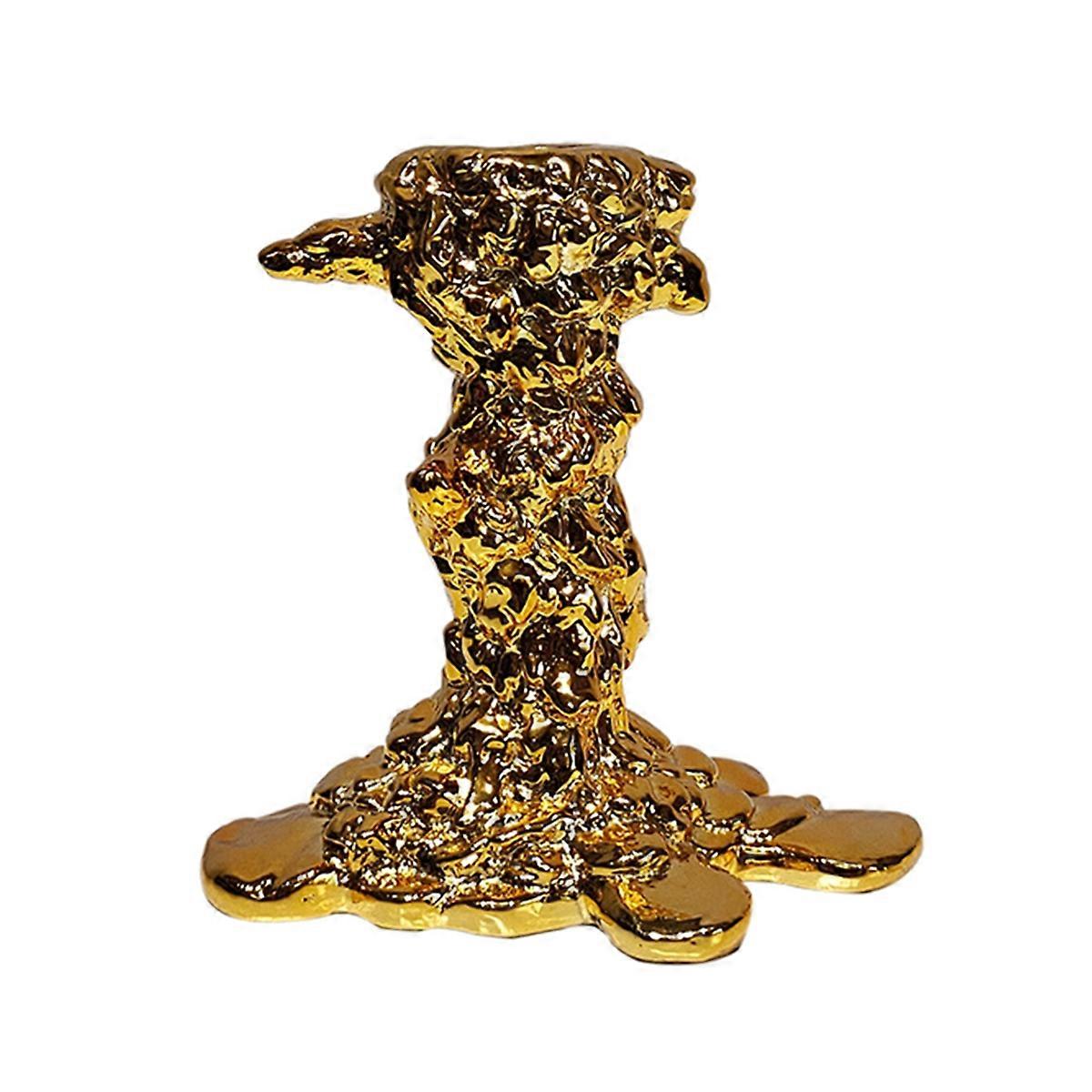 Golden Candlestick Candle Holder Resin Plated Melt Shape