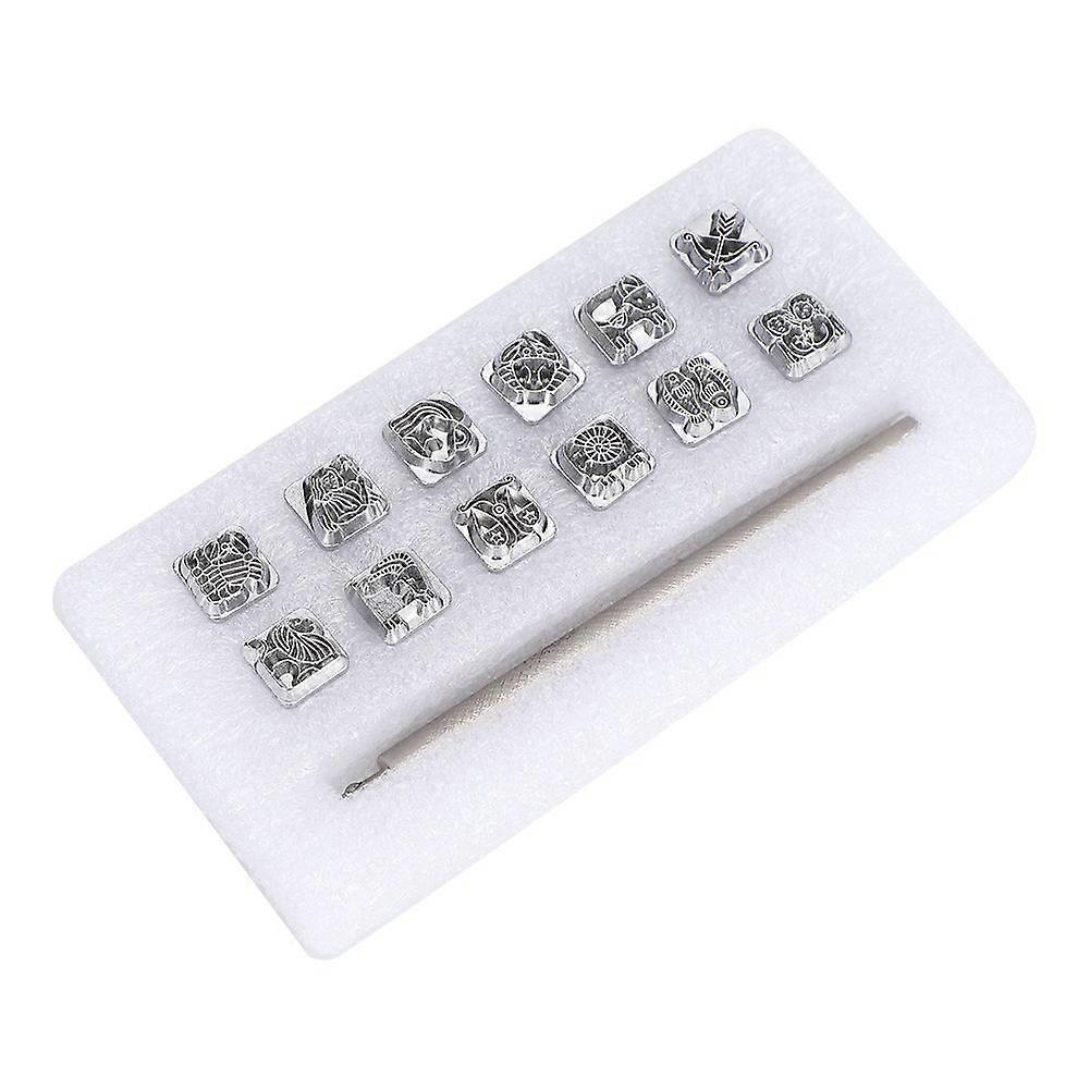 12Pcs Stamping Punch Tool Twelve Constellations Pattern DIY Leather Craft Stamper 1Pc Handle