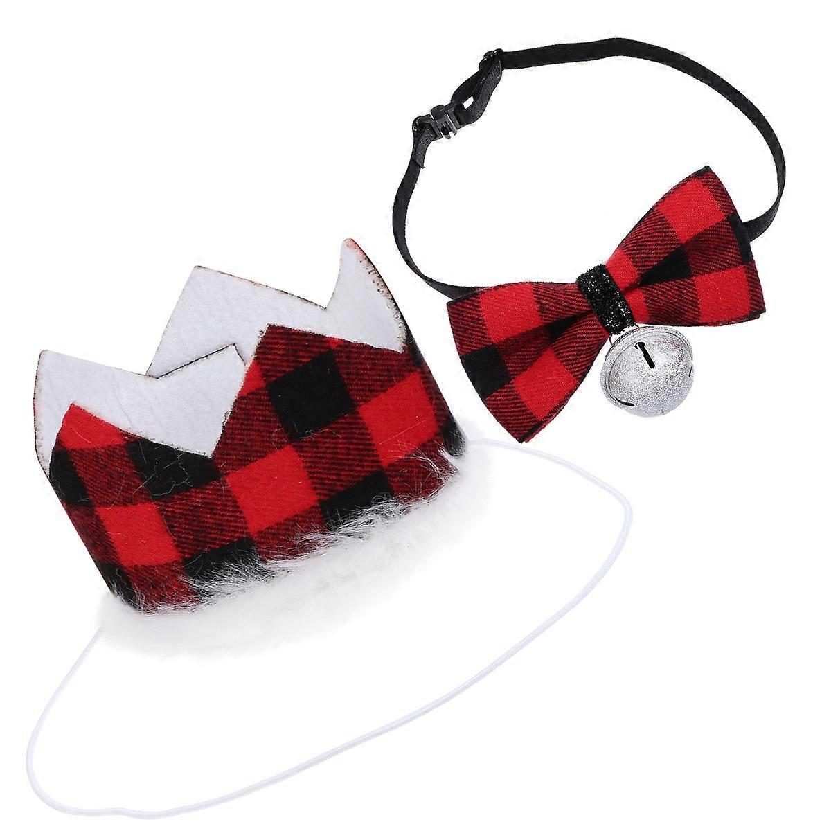 Pet Christmas Hat And Unique Collar Set For Dogs 2Pcs Adjustable Size With Crown Shape Designed For Festive Occasions In Dark Red