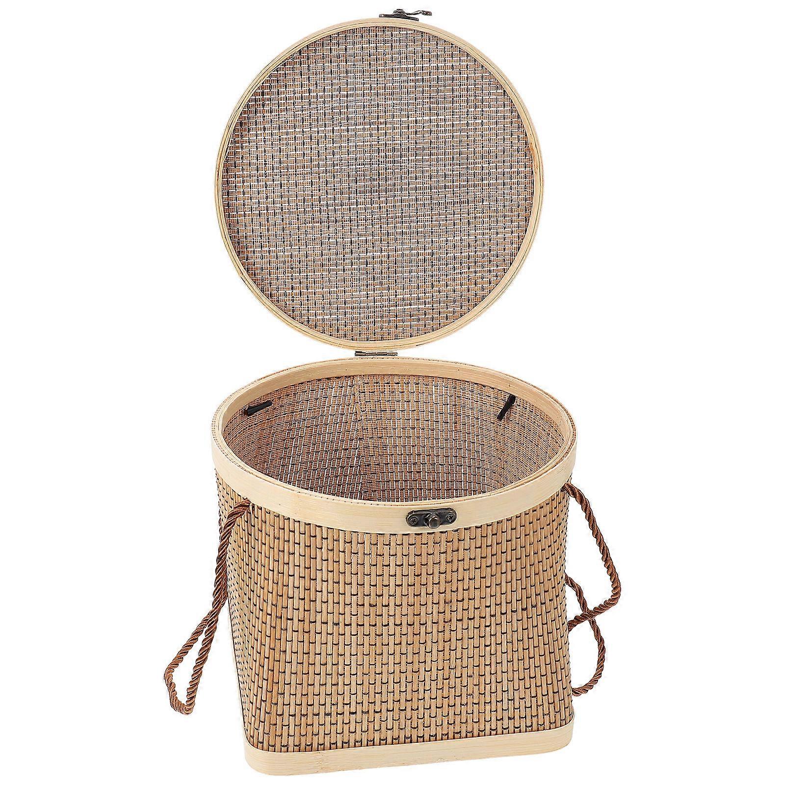 Hand-Woven Bamboo Basket Rectangular Shape Container Holiday Gifting 20X20X19.5CM 1Pc