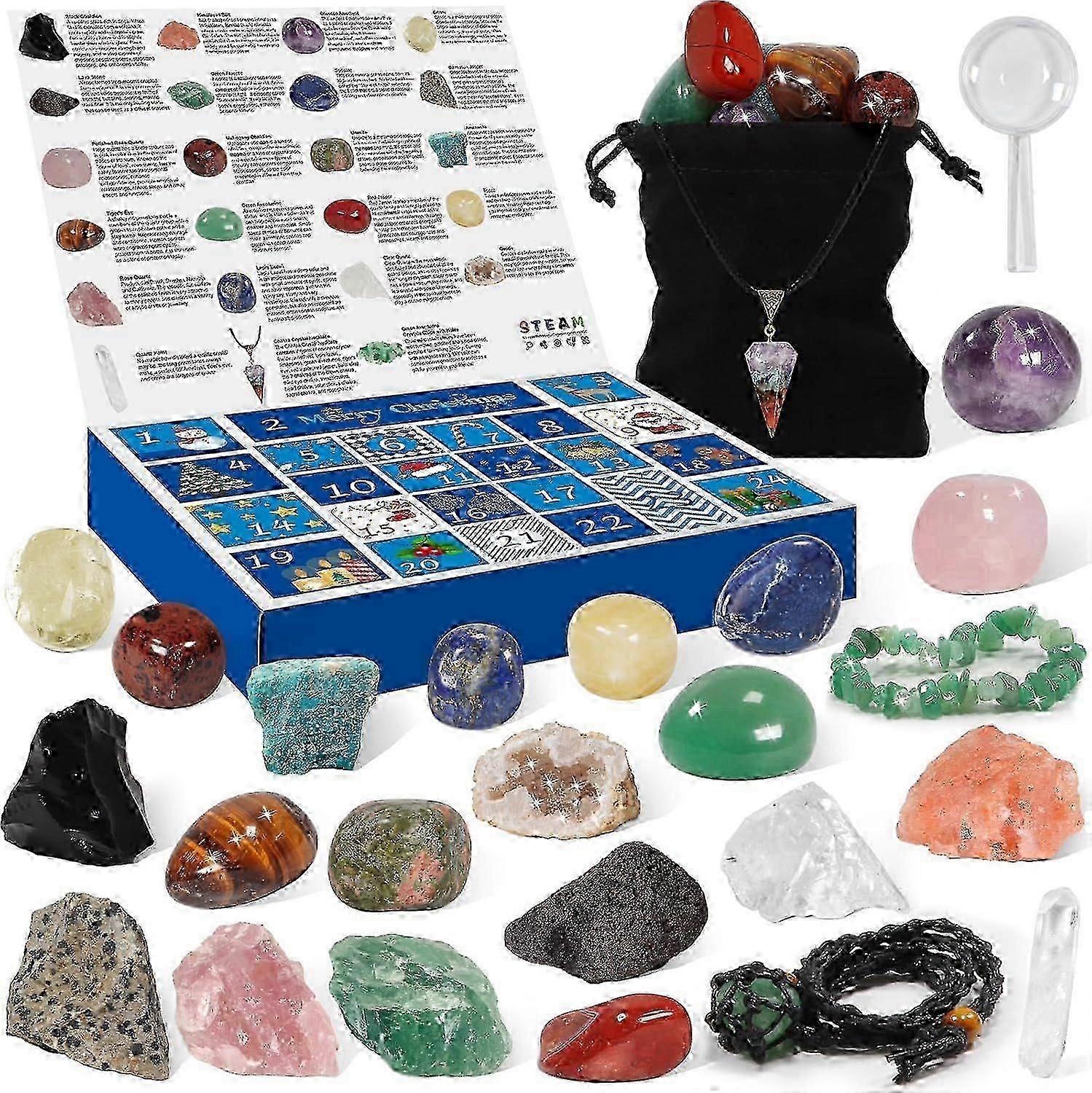 Crystal Advent Calendar 2025 Rock Mineral & Fossil Collection 24-Day Christmas