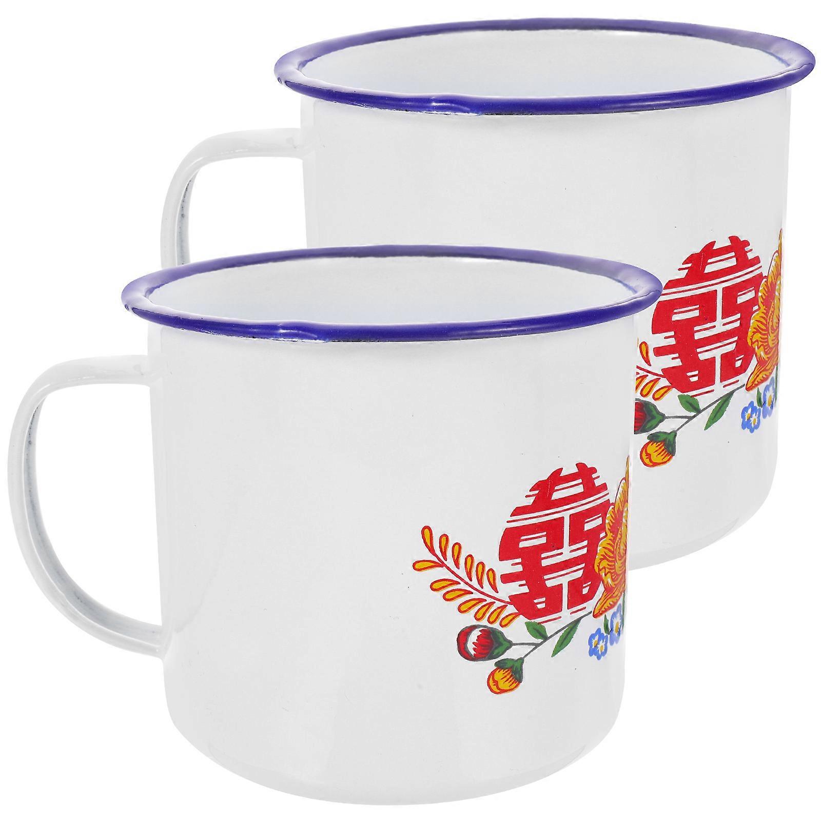 Smooth Enamel Teacup Set Of 4Pcs For Home Use Classic White Design Vintage Beverage Holder