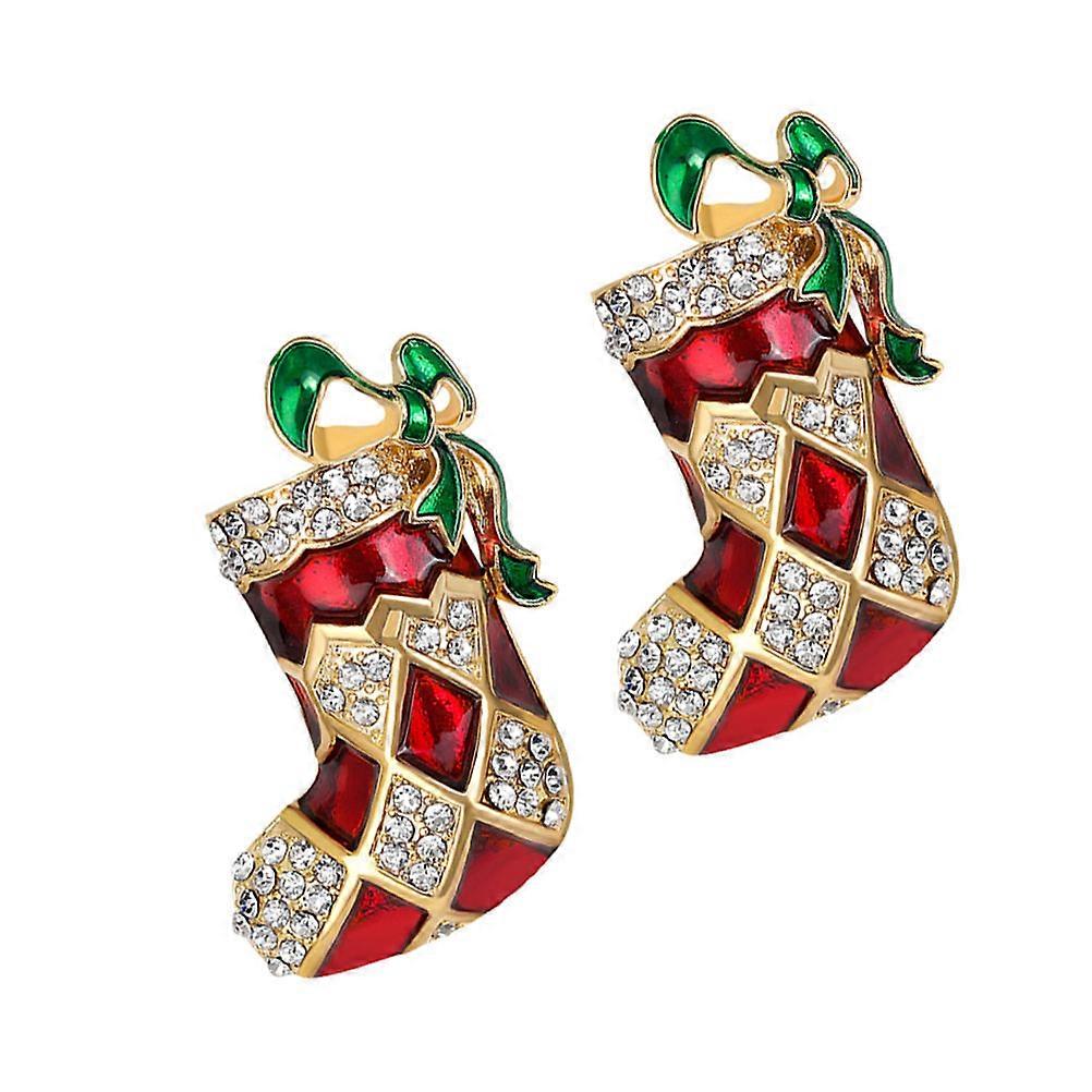 Durable Brooch Pin Christmas Socks Collar Needle Multi Color Cane Shape 2Pcs