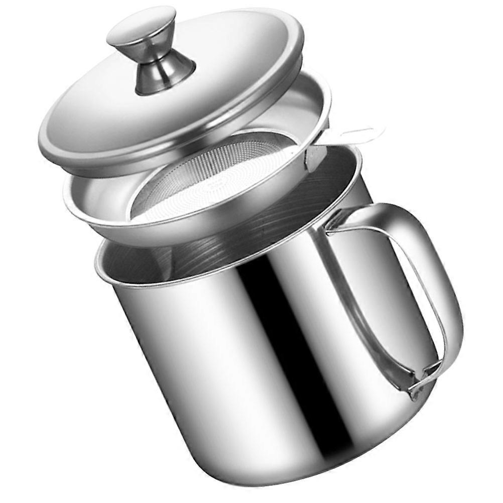 Kitchen Grease Container with Strainer Stainless Steel Oil Storage 2Pcs
