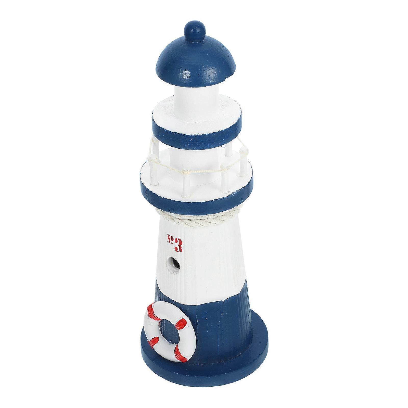 Lighthouse Model Home Decor Nautical Theme Table Decor Dark Blue Wooden for 1Set