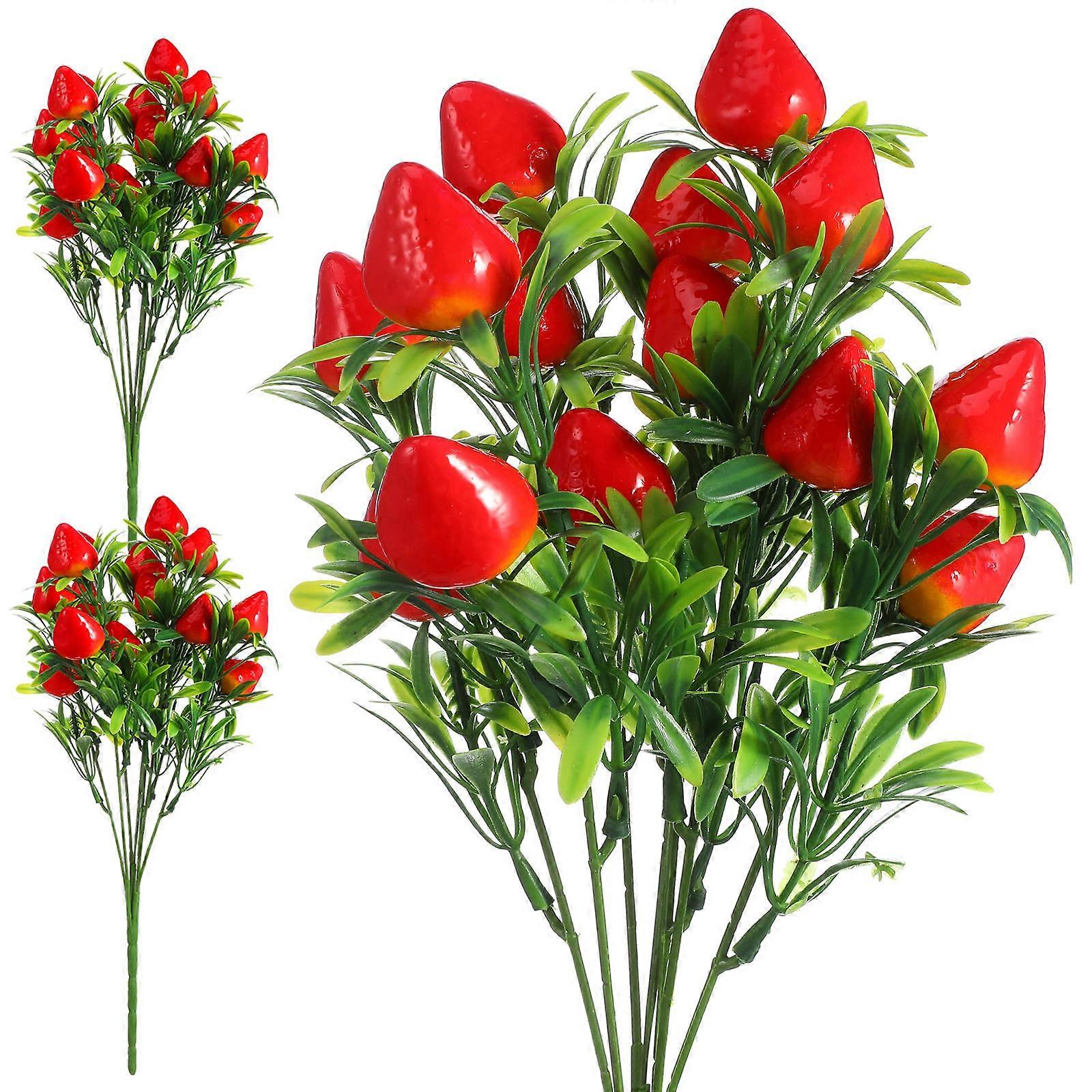 Red Artificial Strawberry Branch 6Pcs for Decoration with PVC