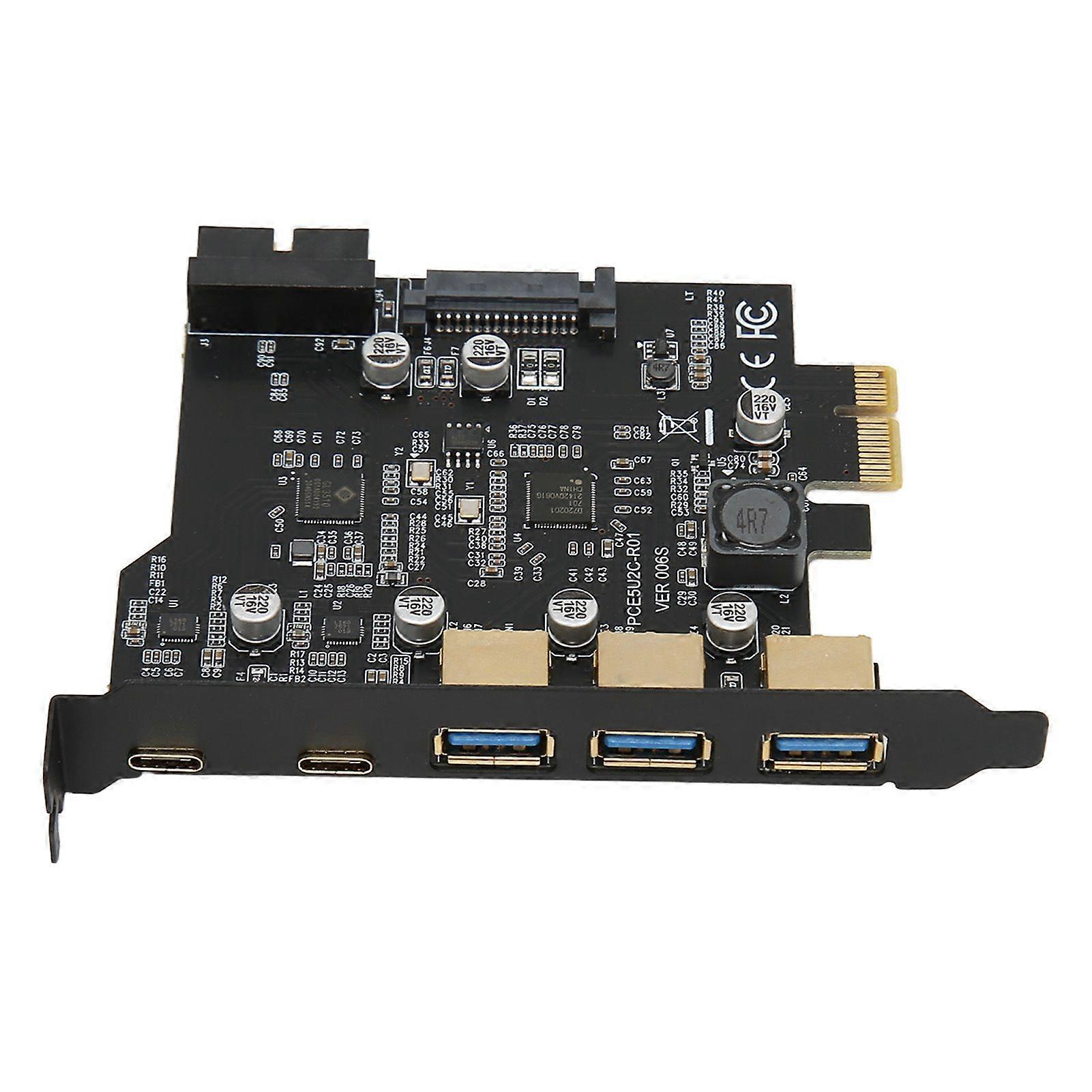 PCIE 1X to USB Expansion Card 3xUSB3.0 2xType C 19pin 5 Port Expansion Adapter Card for PC Desktop