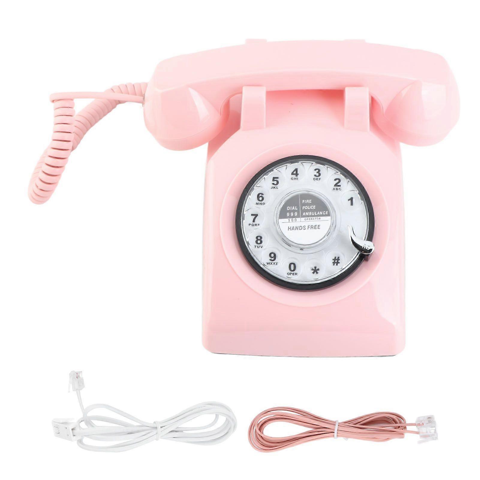 Retro Rotary Landline 60s Old Fashioned Classic Rotary Dial Wired Fixed Landline TelephonePink